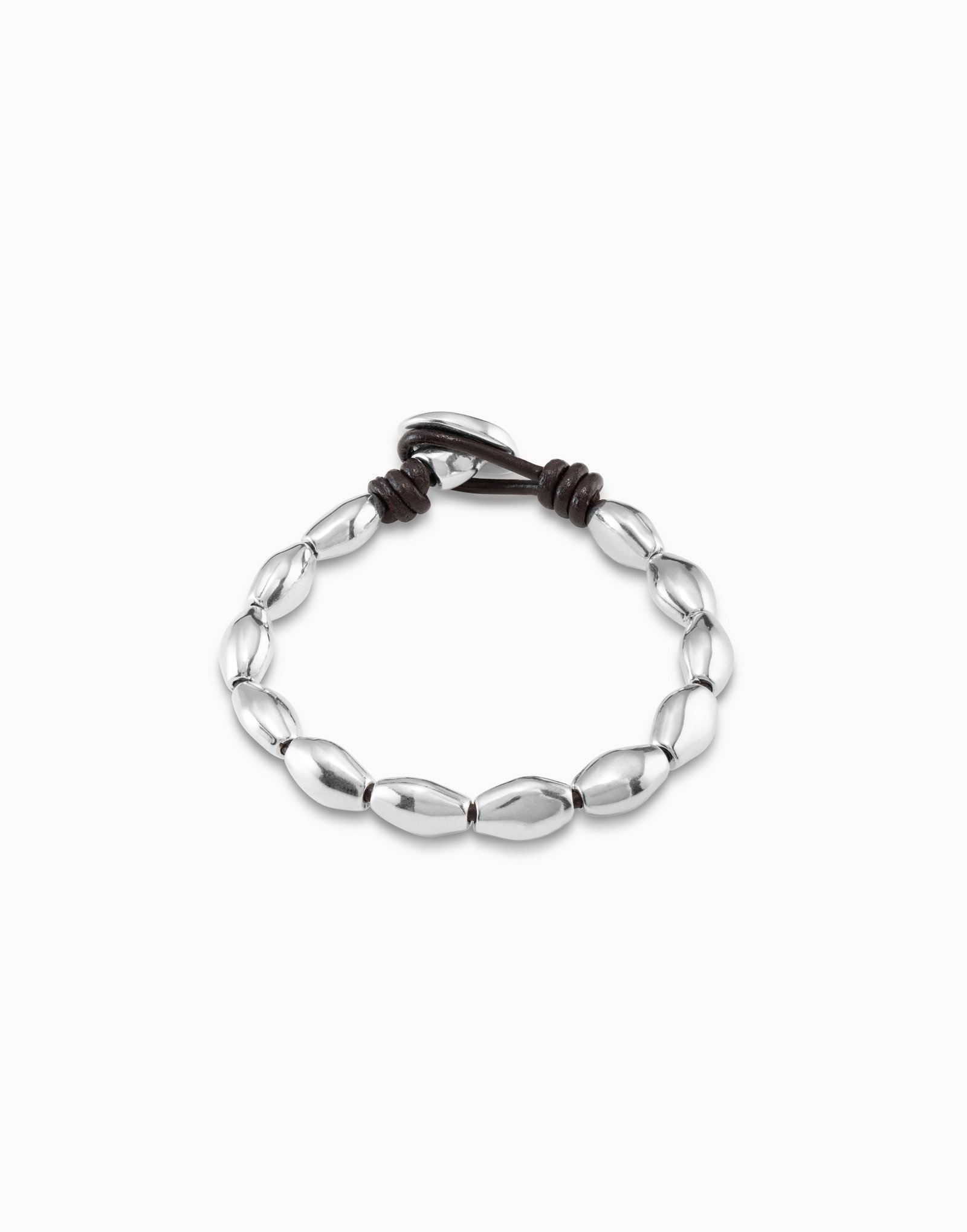 Bracciale placcato argento Sterling e cuoio con assortimento ovale, Argent, large image number null