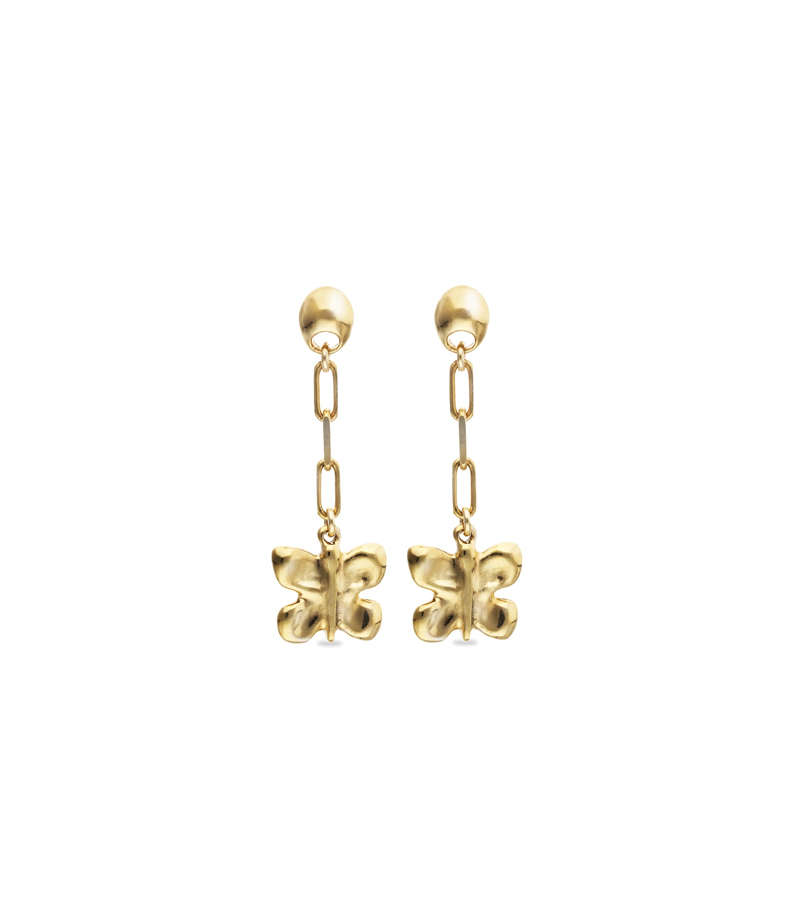 Pendientes largos de aleaci&oacute;n de metales ba&ntilde;ados en oro 18k en forma de mariposa