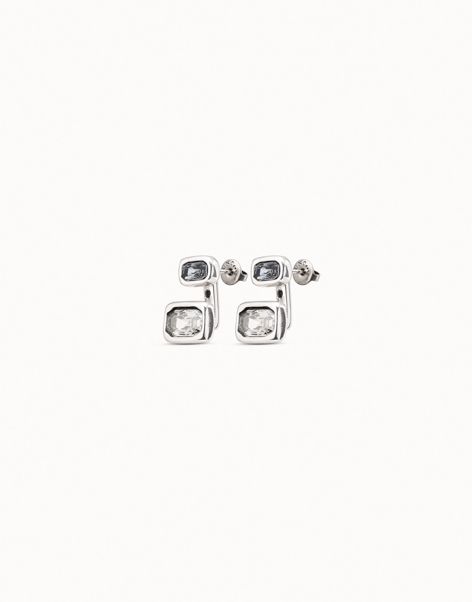 Boucles d’oreilles plaquées argent avec multiposition et petit cristal gris et grand cristal blanc, Argent, large image number null