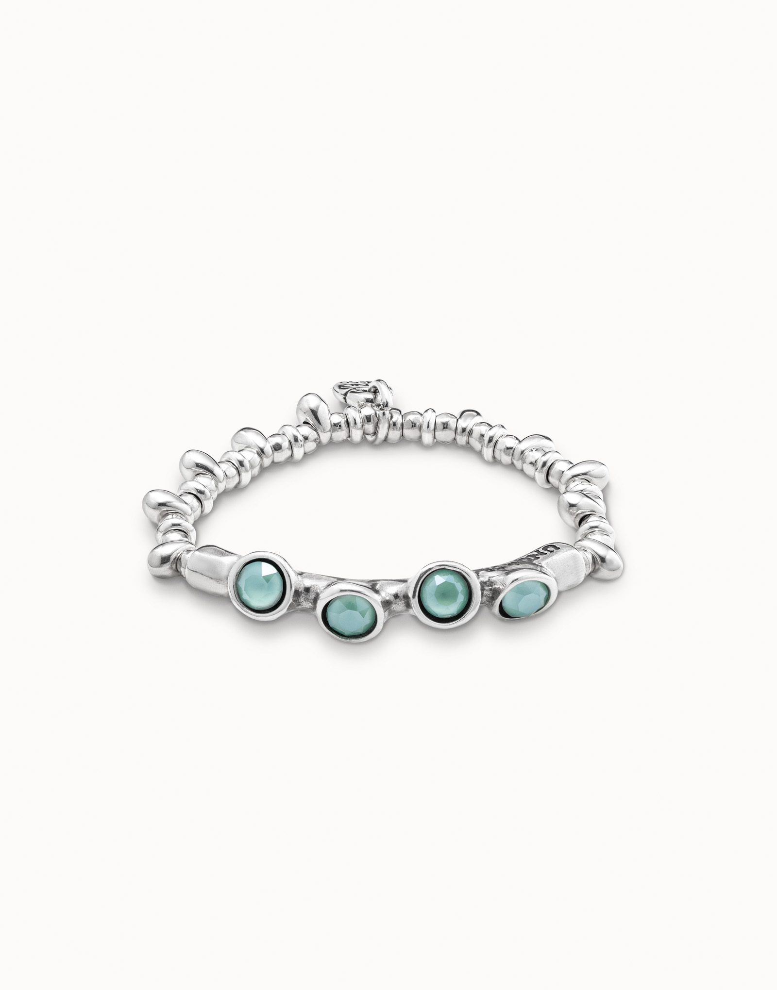 Bracciale in cuoio placcato argento Sterling con cristalli, , large image number null