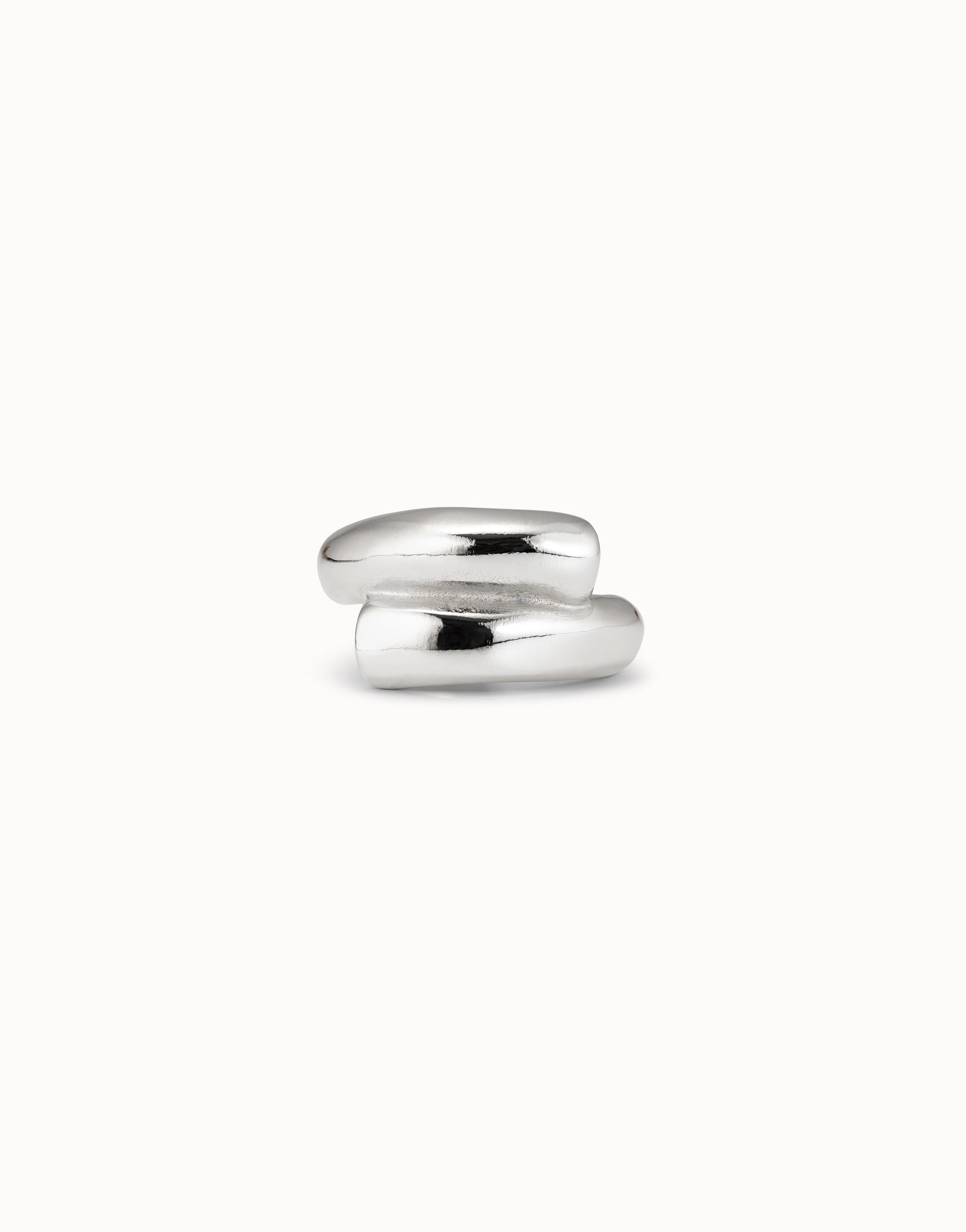 Sterling silver-plated tubular shaped ring closed in the middle, Silver, large image number null