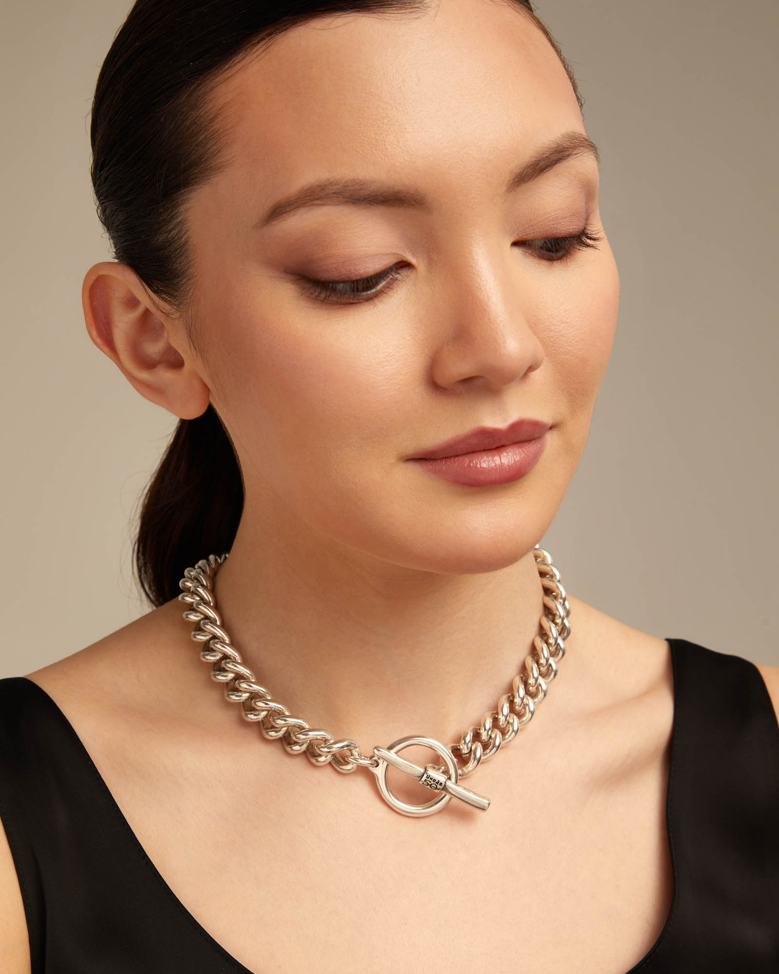Sterling silver-plated necklace with curb chain, Silver, large image number null