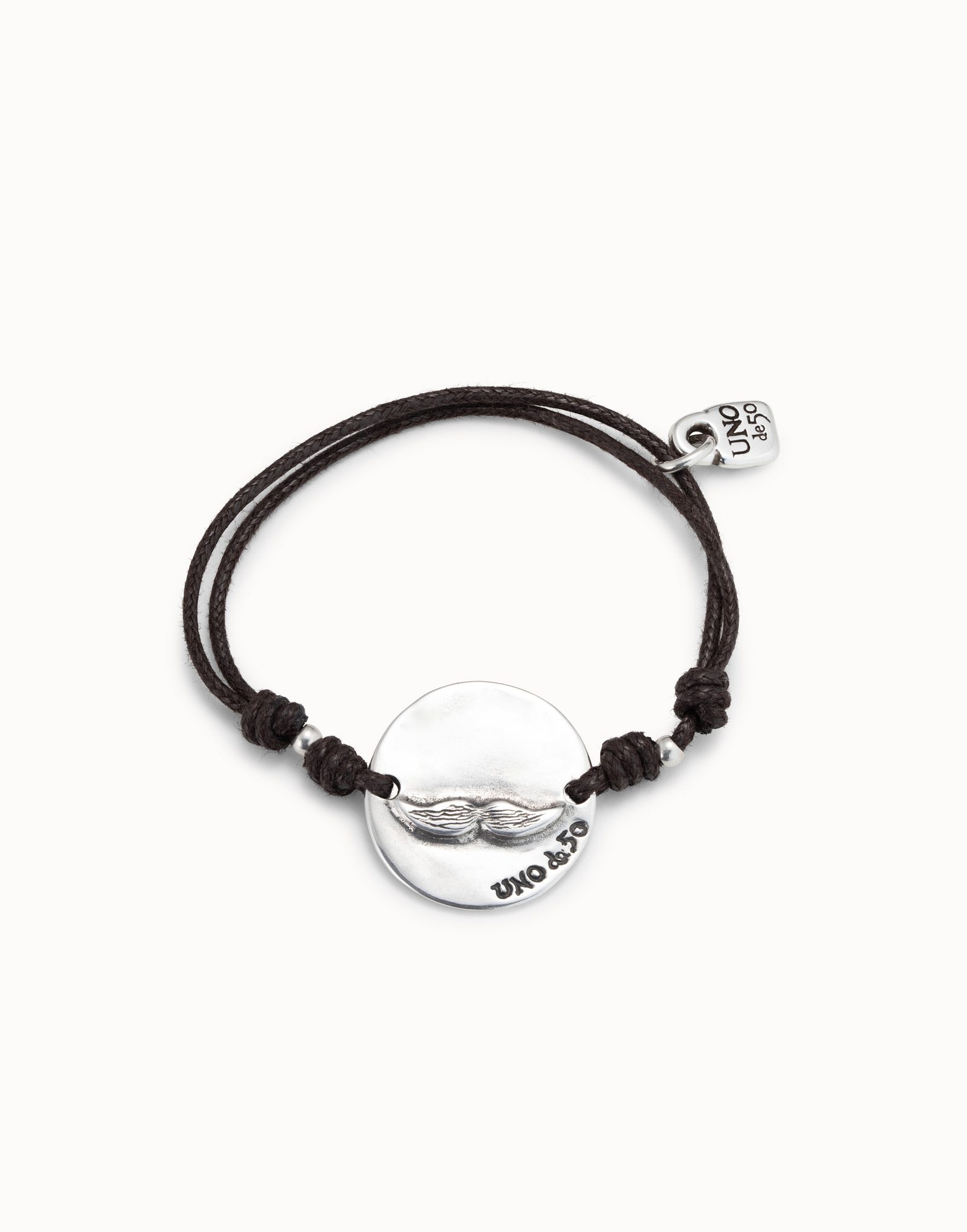 Bracciale in cuoio marrone con catena placcato argento Sterling, , large image number null