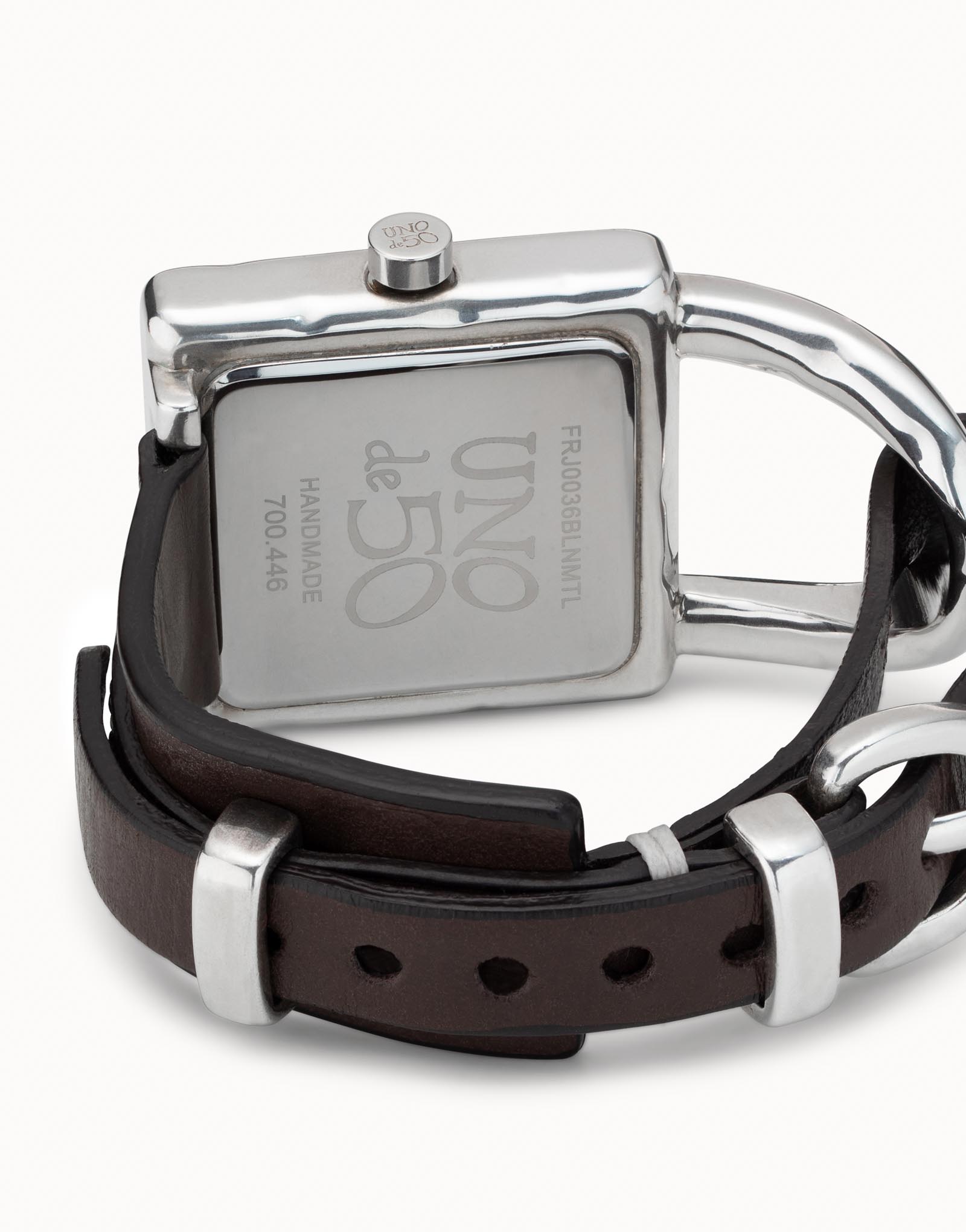 Sterling silver-plated leather and metal watch for women, Silver, large image number null