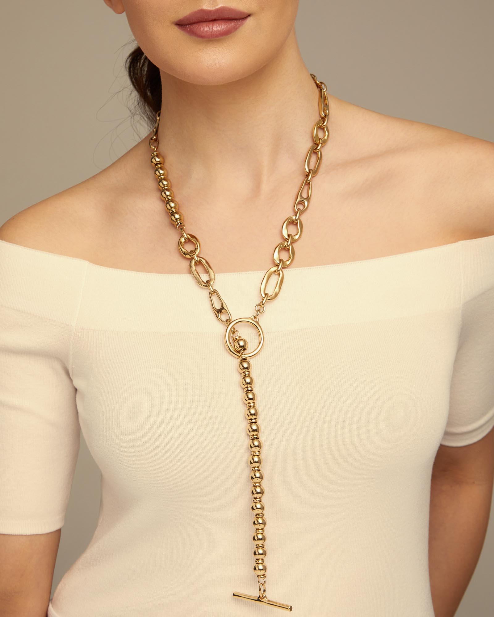 18K gold-plated long necklace with links, Golden, large image number null