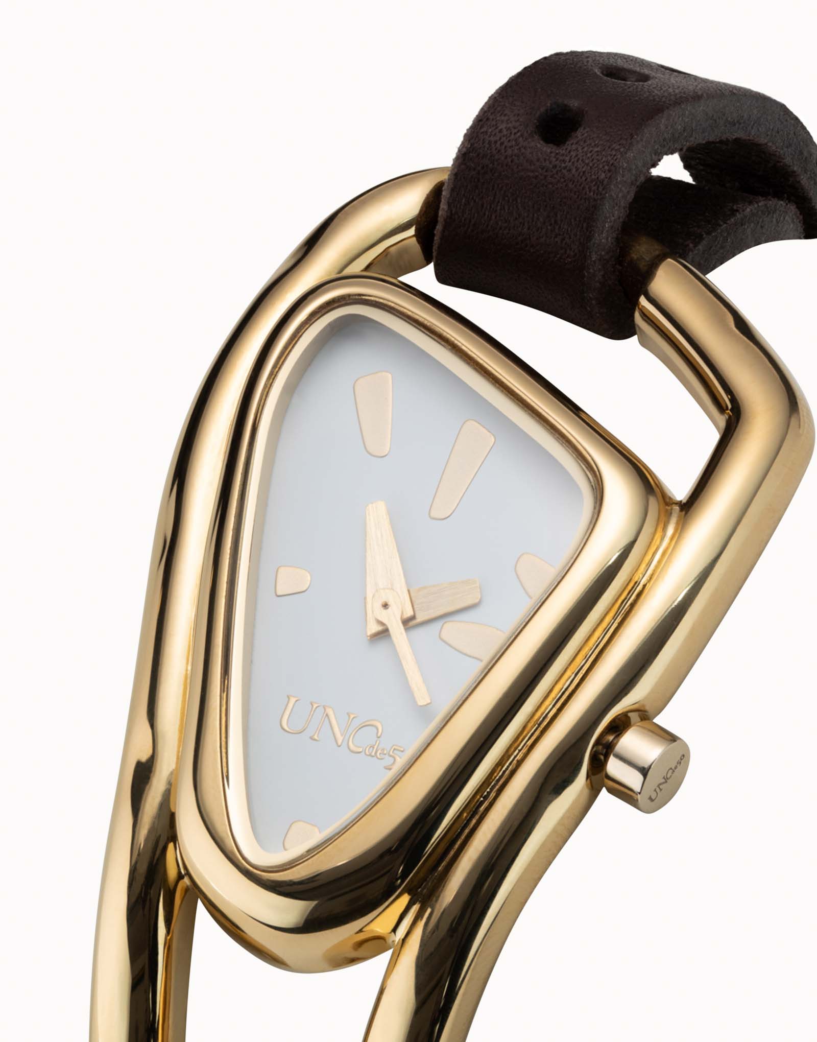 18K gold-plated leather and metal watch for women, Golden, large image number null