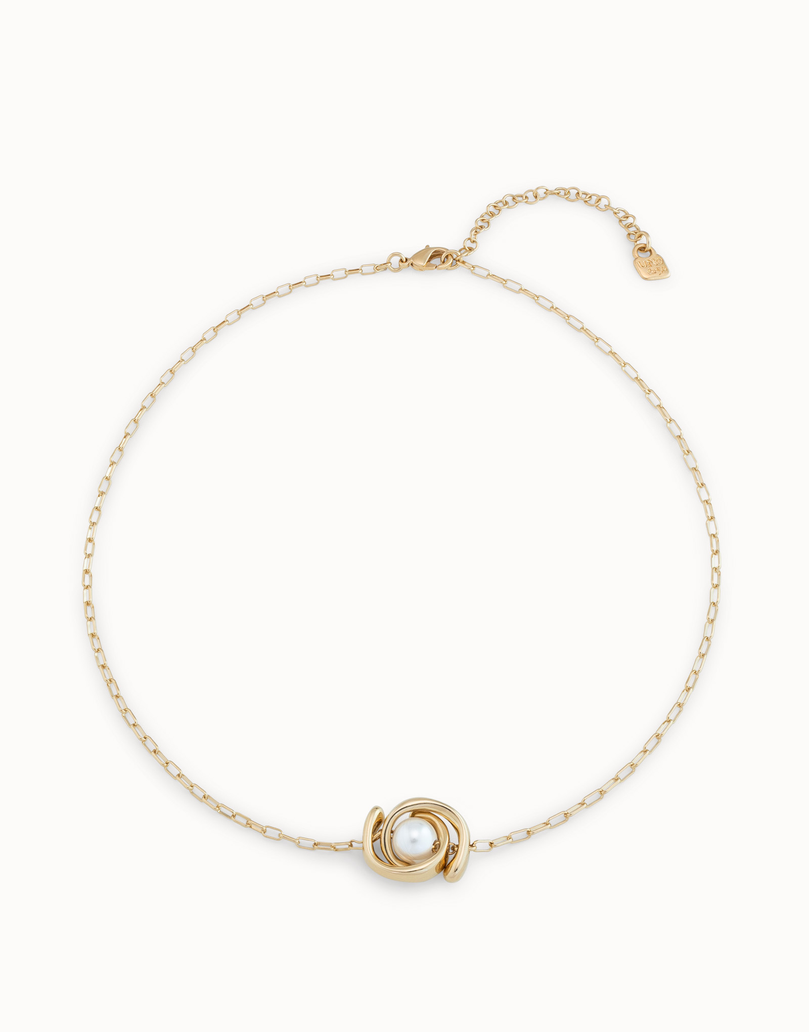Collar de doble luna pequeña y perla bañado en oro de 18k, Dorado, large image number null
