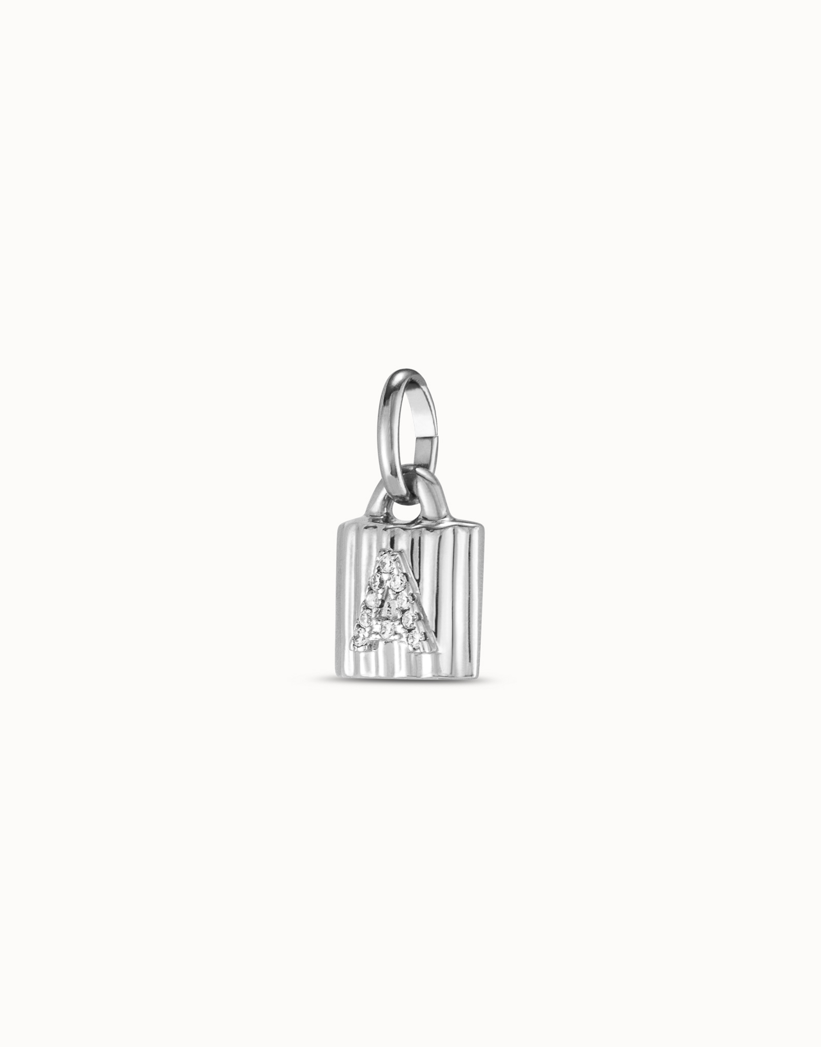 Charm lucchetto placcato argento Sterling con lettera A di topazi, Argent, large image number null