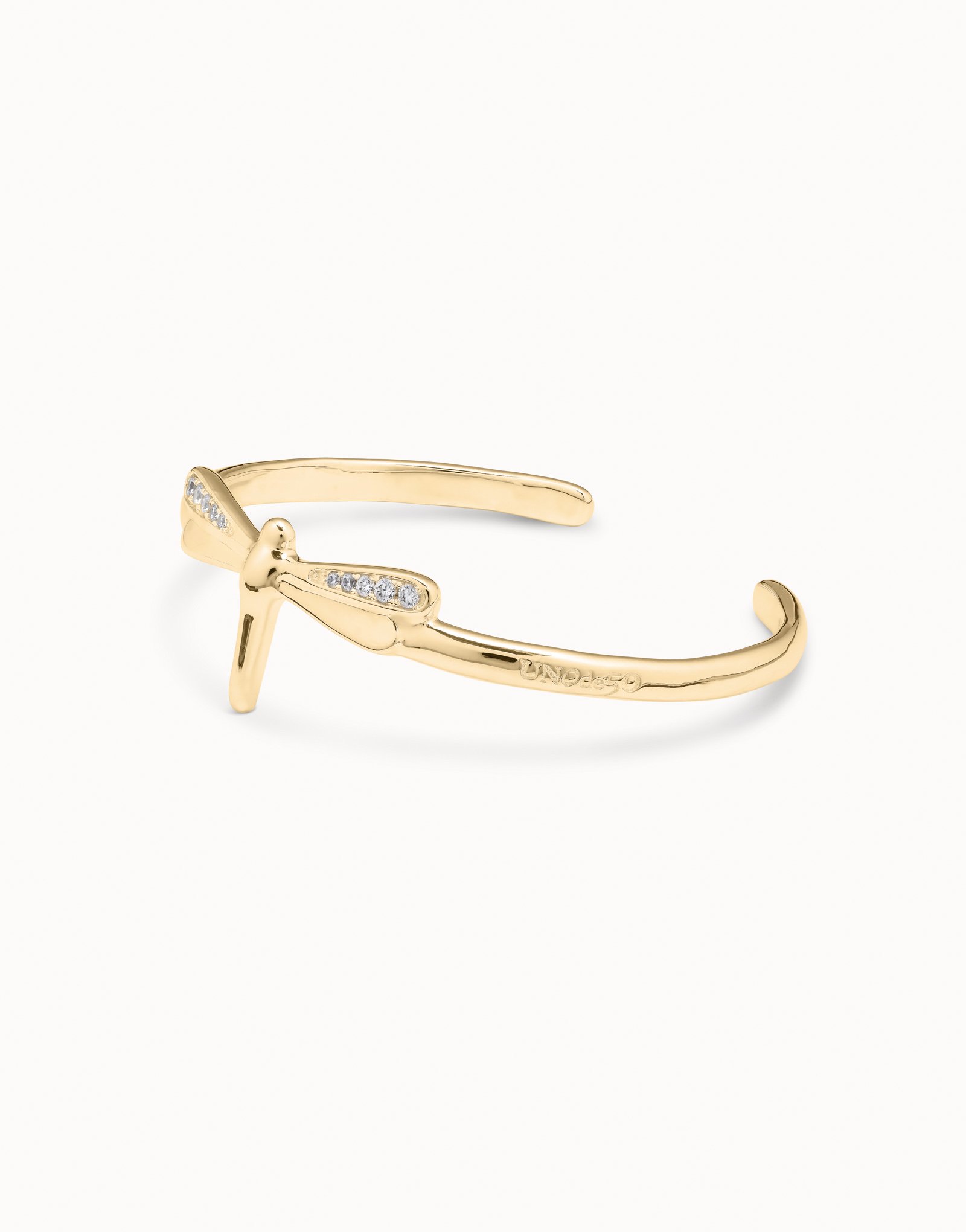 Pulsera bañada en oro de 18k con forma de libélula con topacios, Dorado, large image number null