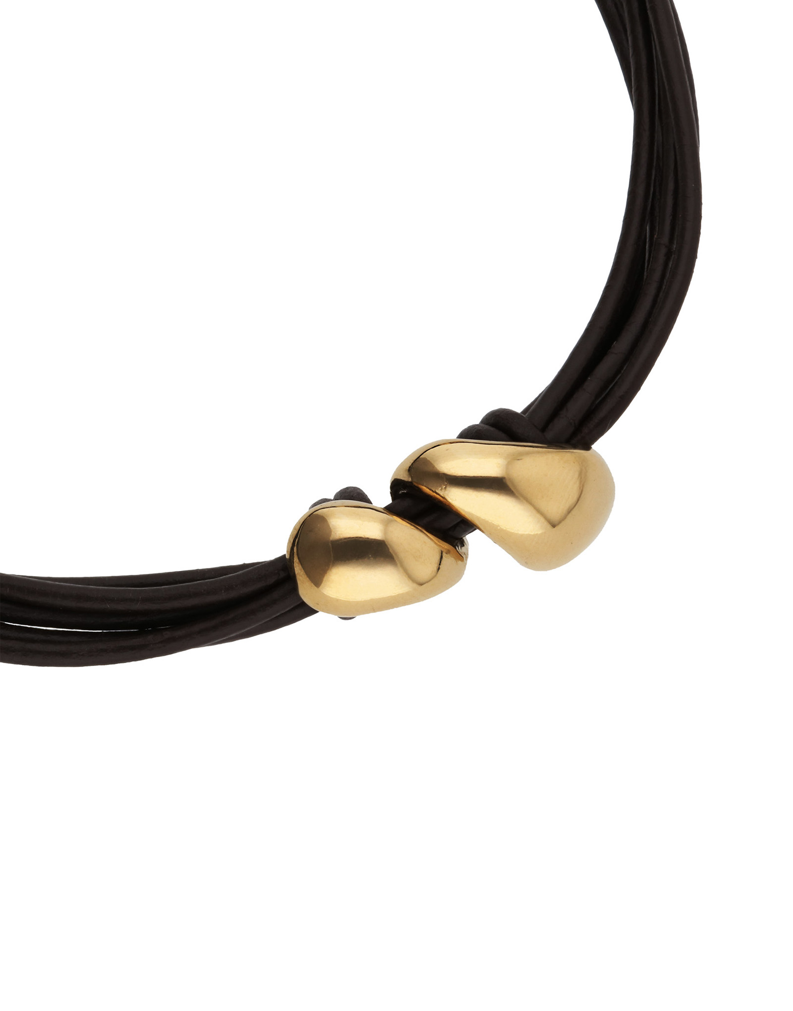 Collier court en cuir &agrave; deux gouttes dor&eacute;es