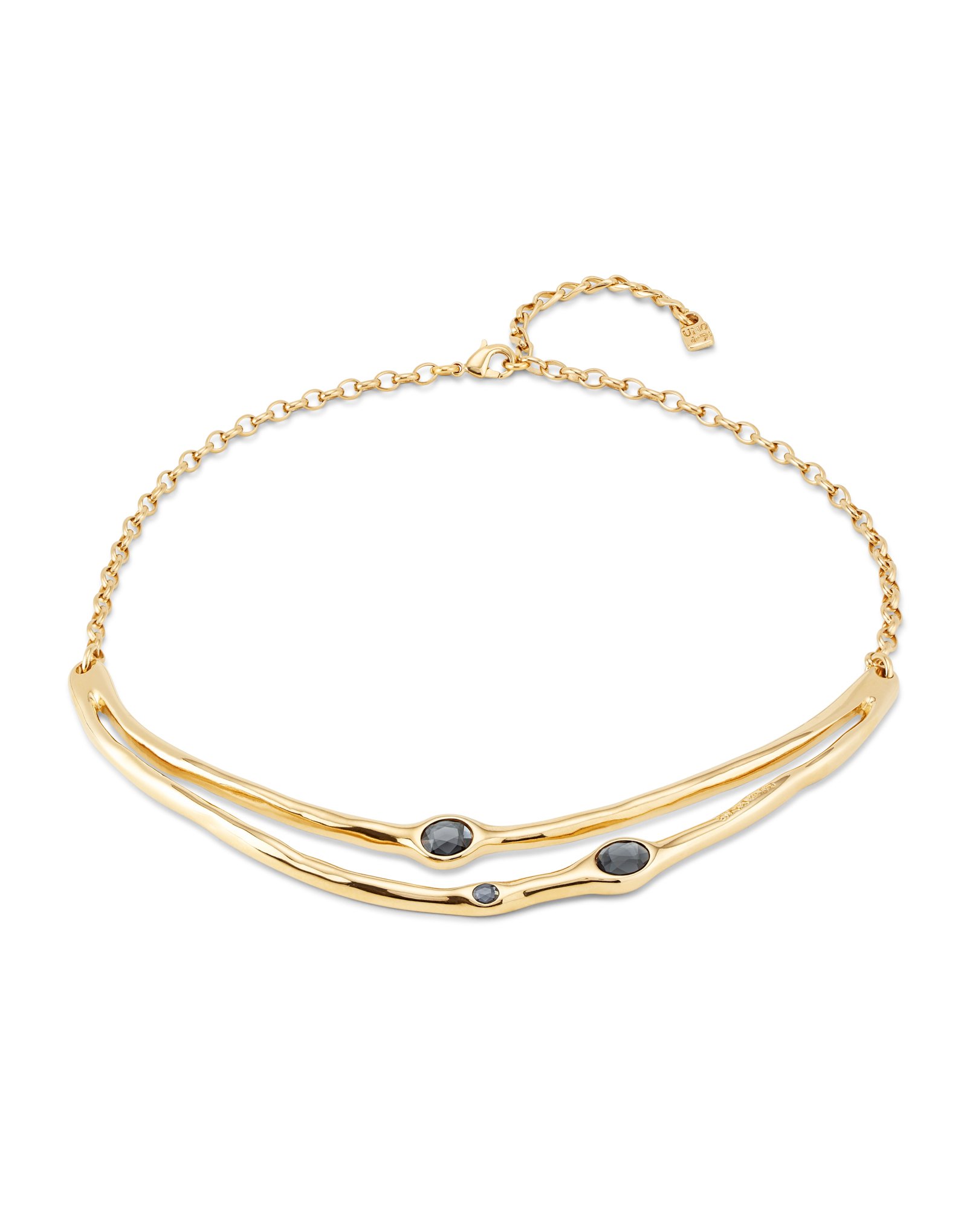 18K gold-plated rigid necklace with black crystals | UNOde50