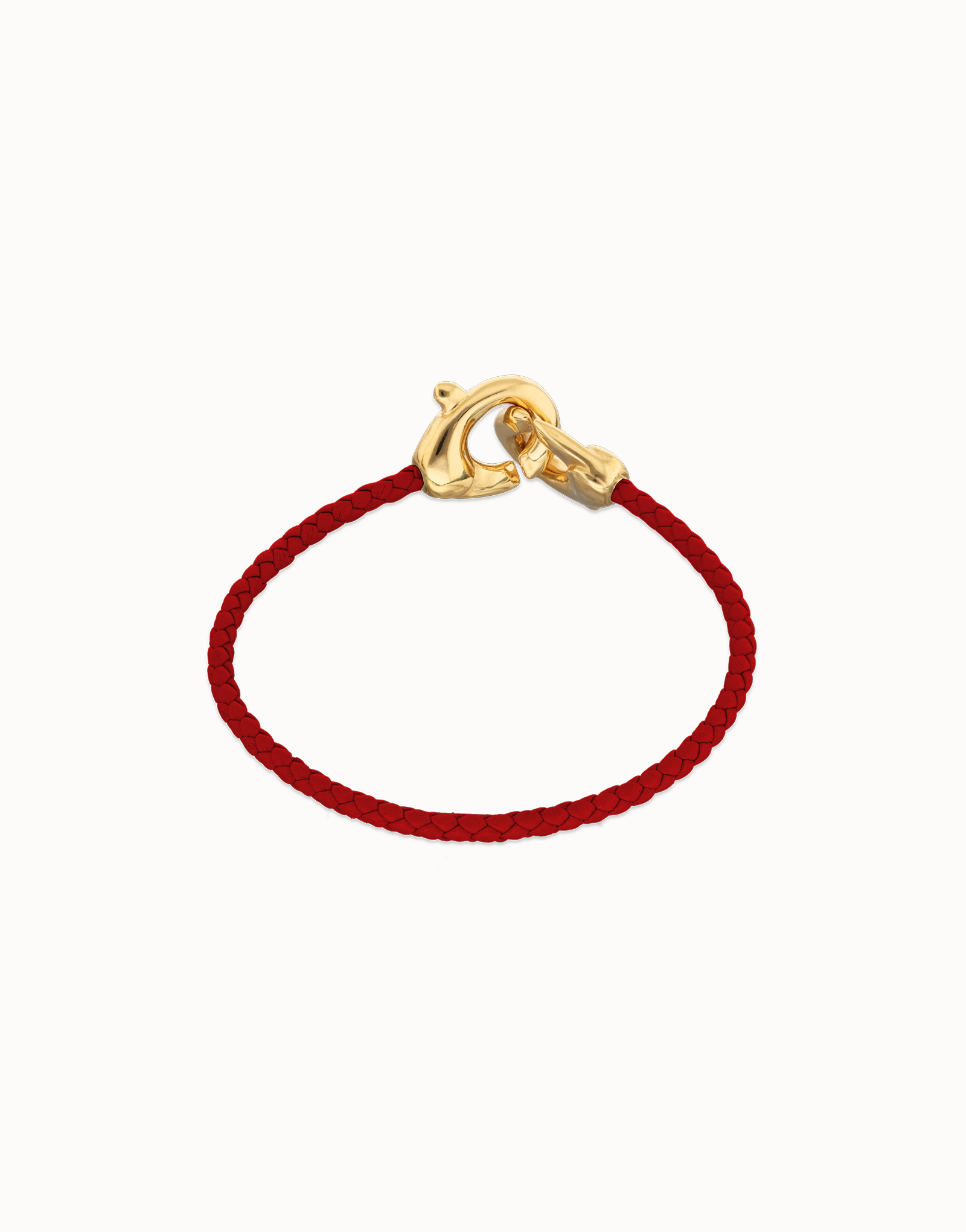 Bracciale in pelle rossa con chiusura a moschettone placcato oro, Dorado, large thumbnail