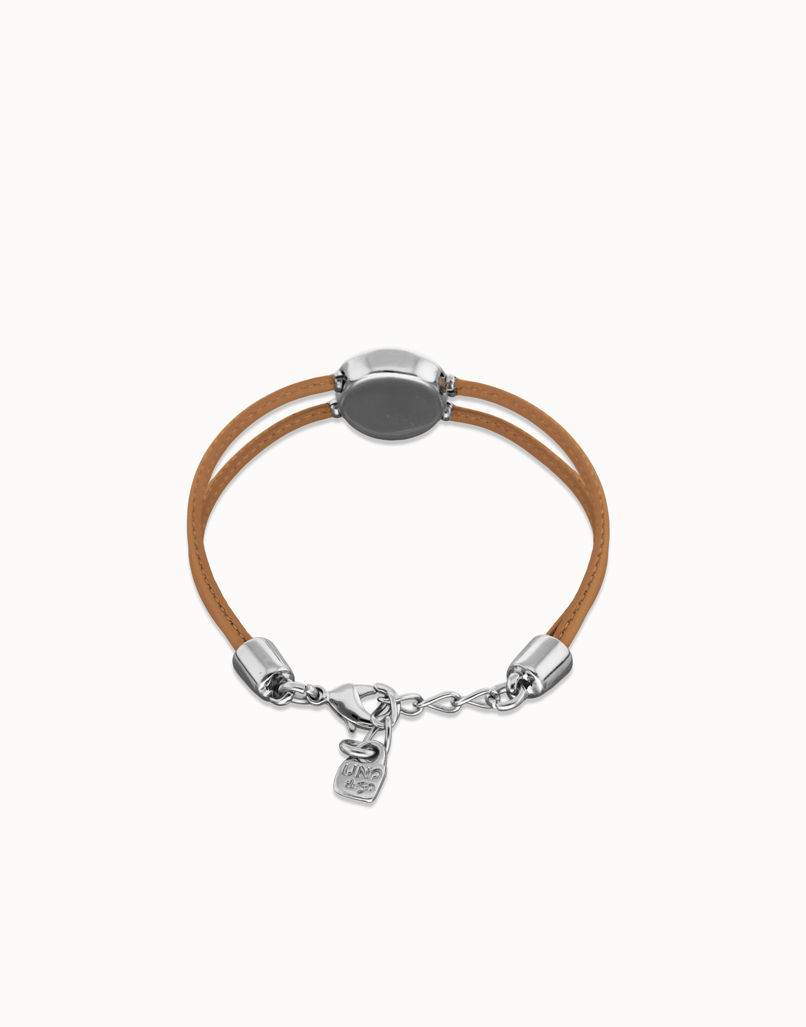 Double cream leather birthstone bracelet with eye, Silver, large thumbnail
