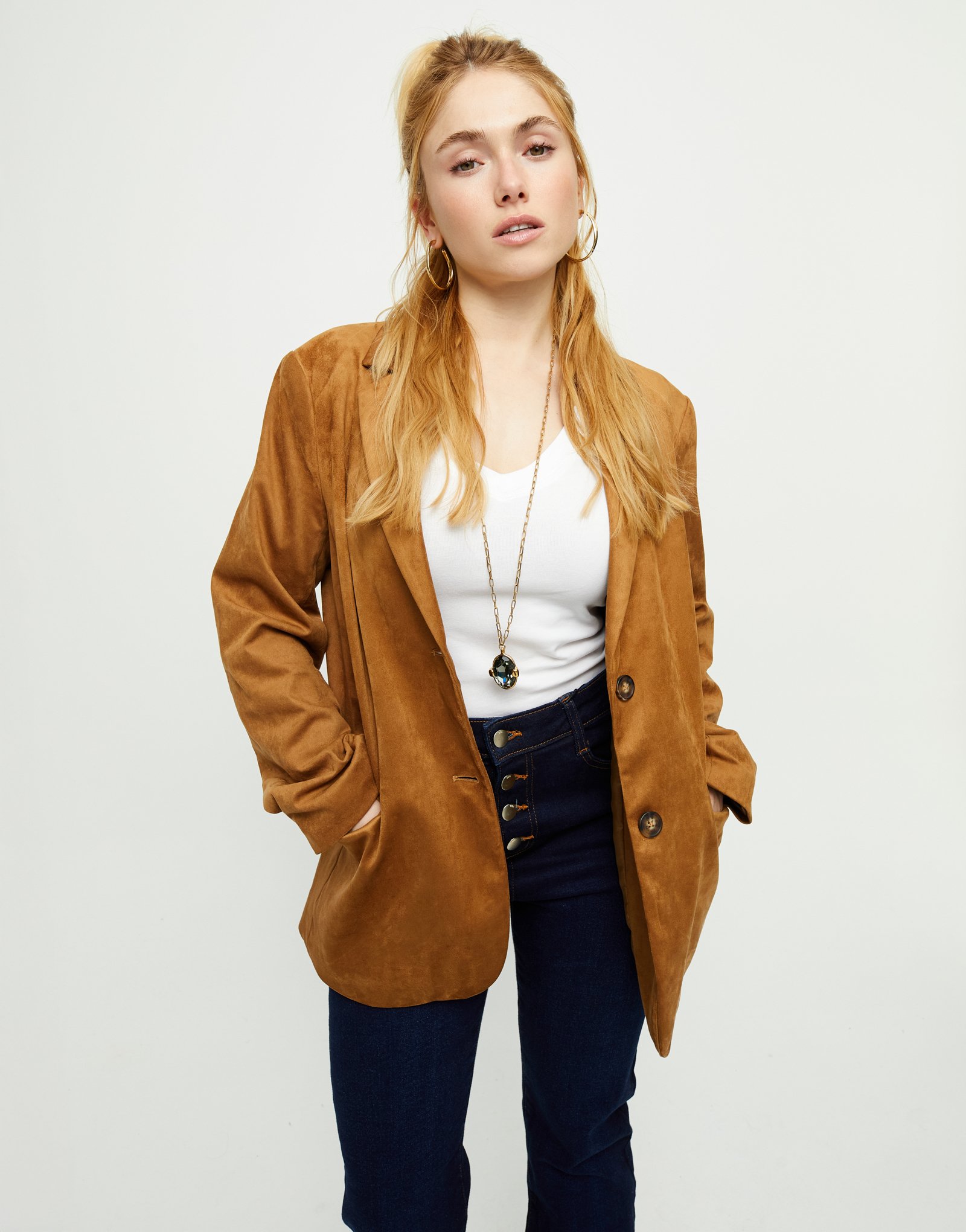 Long necklace with gray oval faceted crystal, Golden, large thumbnail