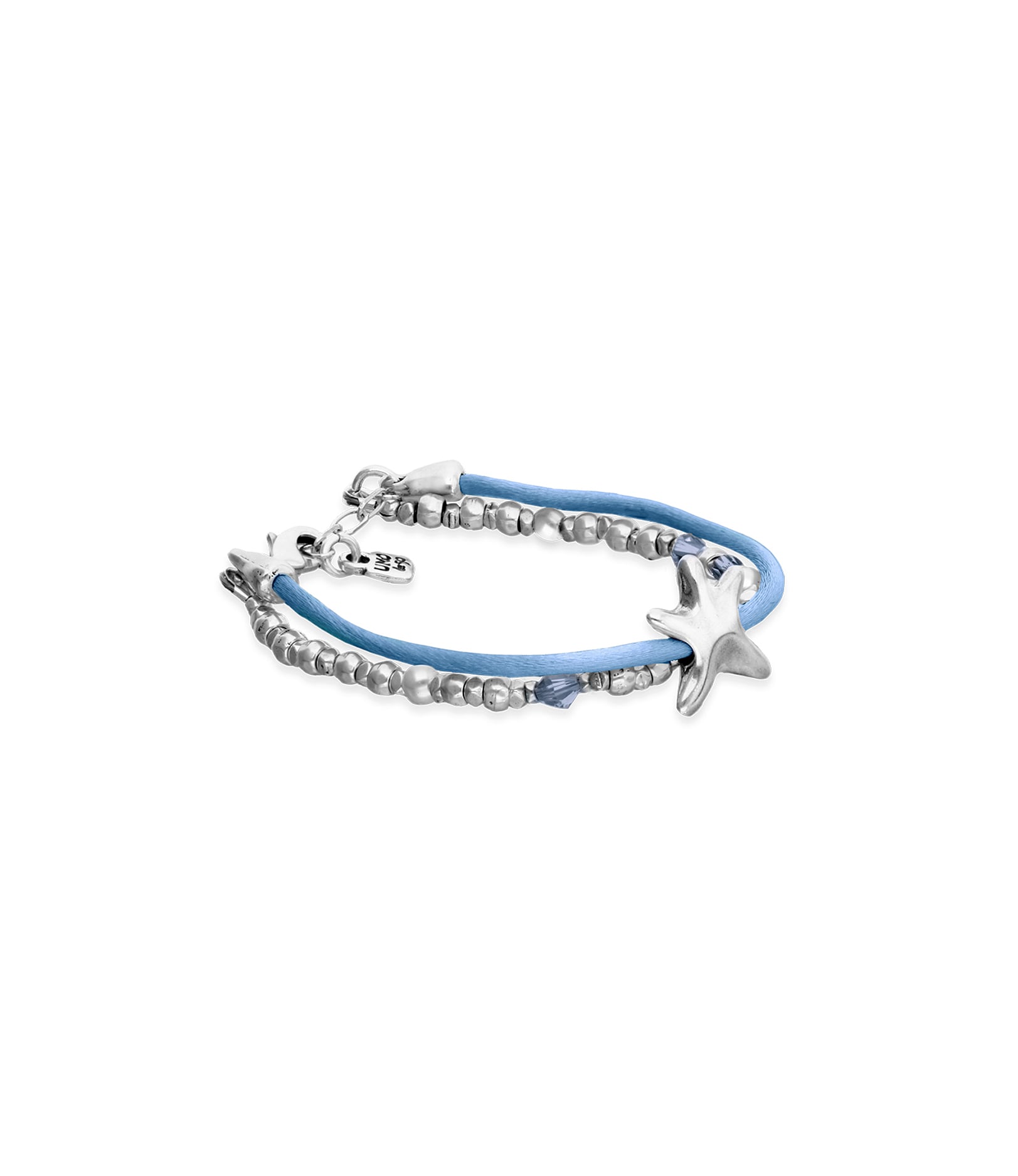 Blue silk thread and metal bracelet with starfish
