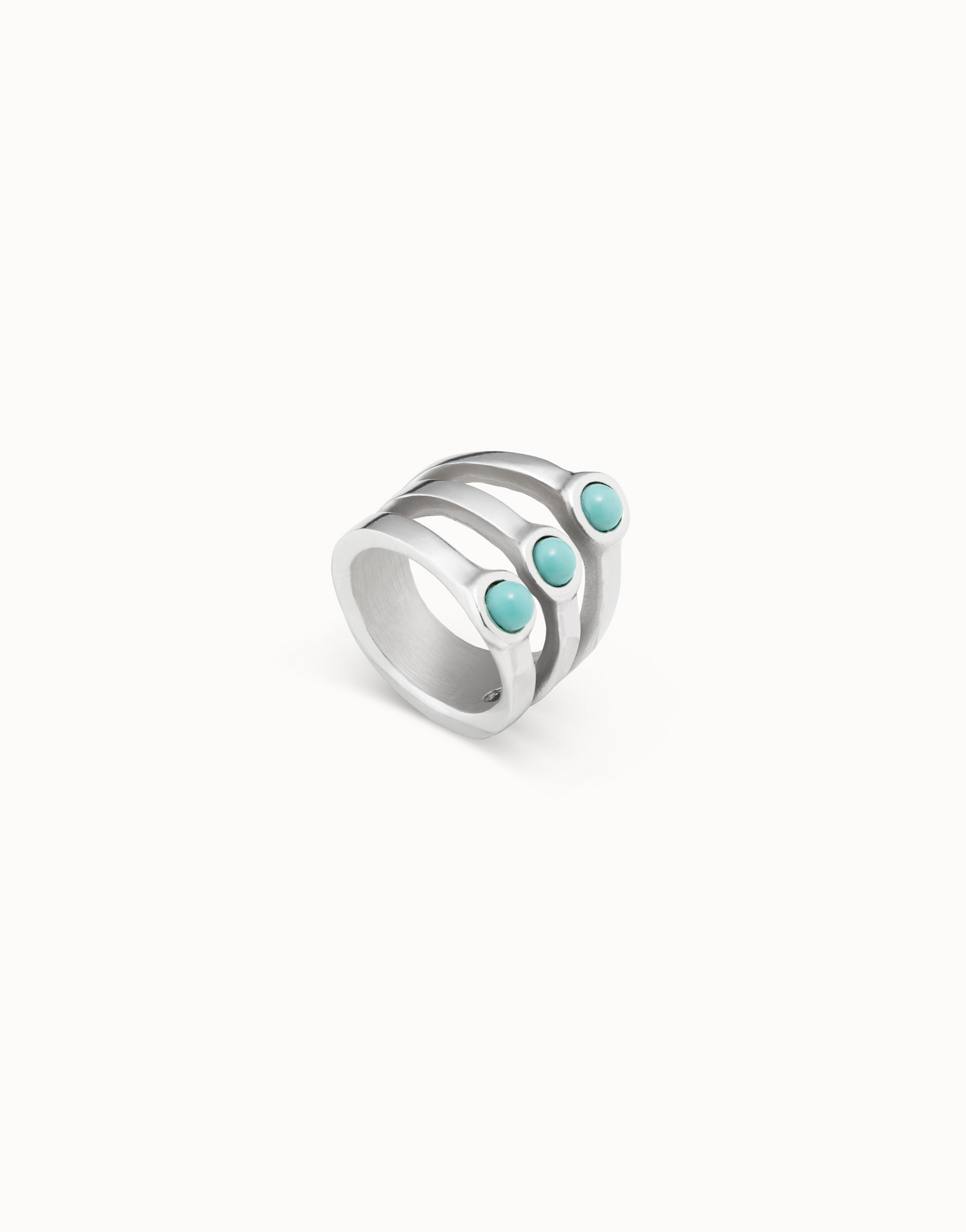 Bague plaquée argent avec trois anneaux effet avec 3 cristaux en verre de Murano turquoise, , large image number null