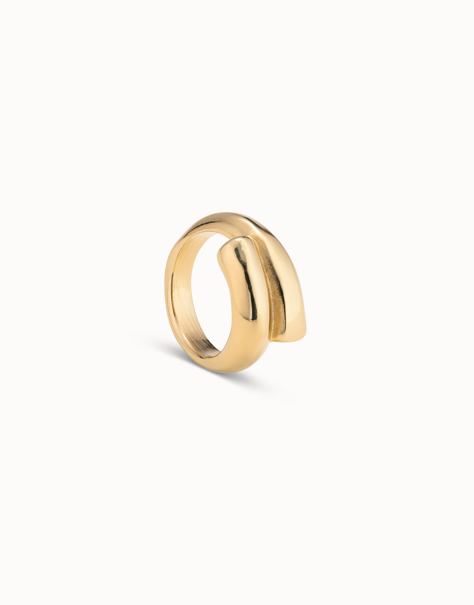 18K gold-plated tubular shaped ring closed in the middle, Golden, large image number null