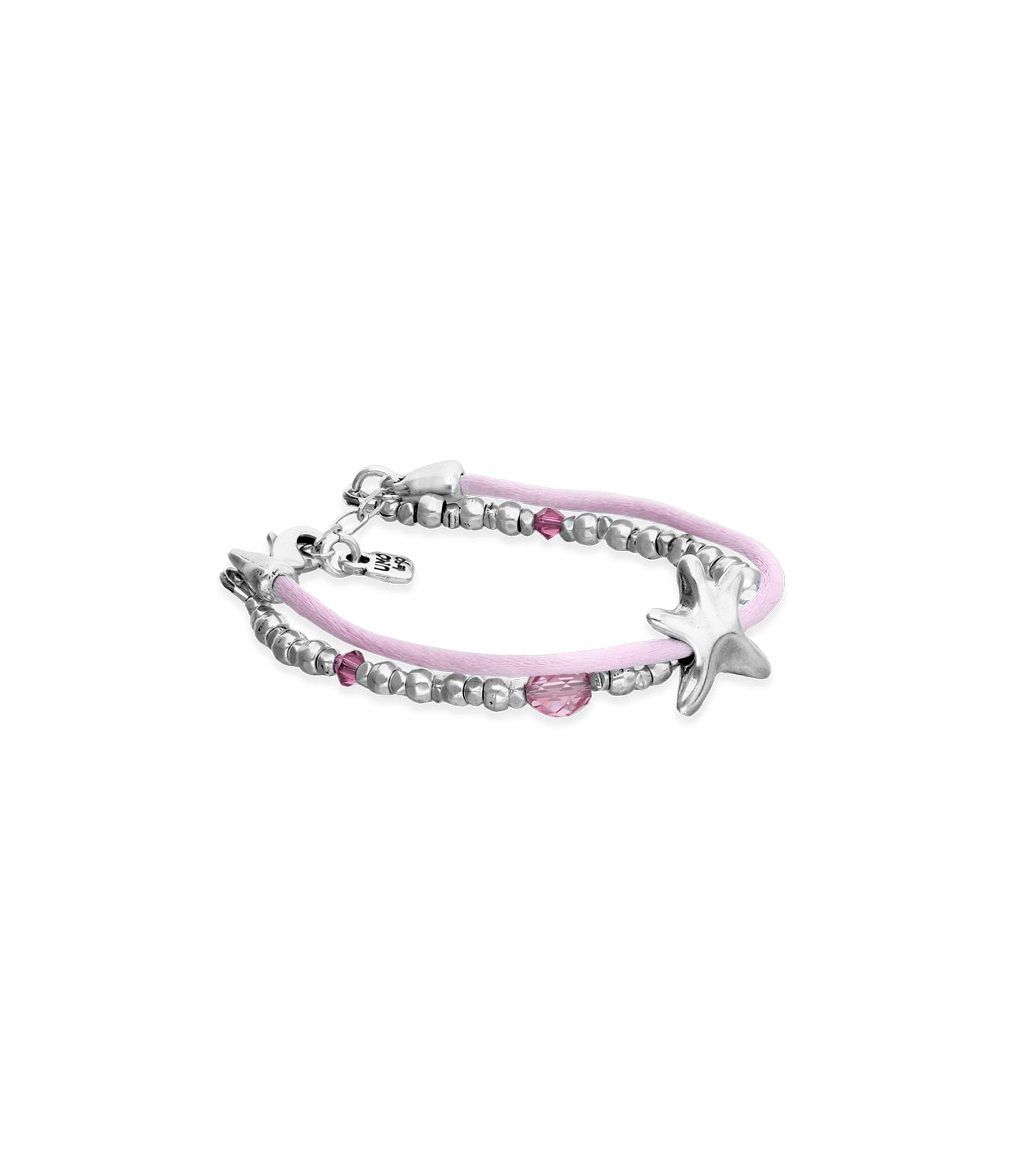 Pink silk thread and metal bracelet with starfish