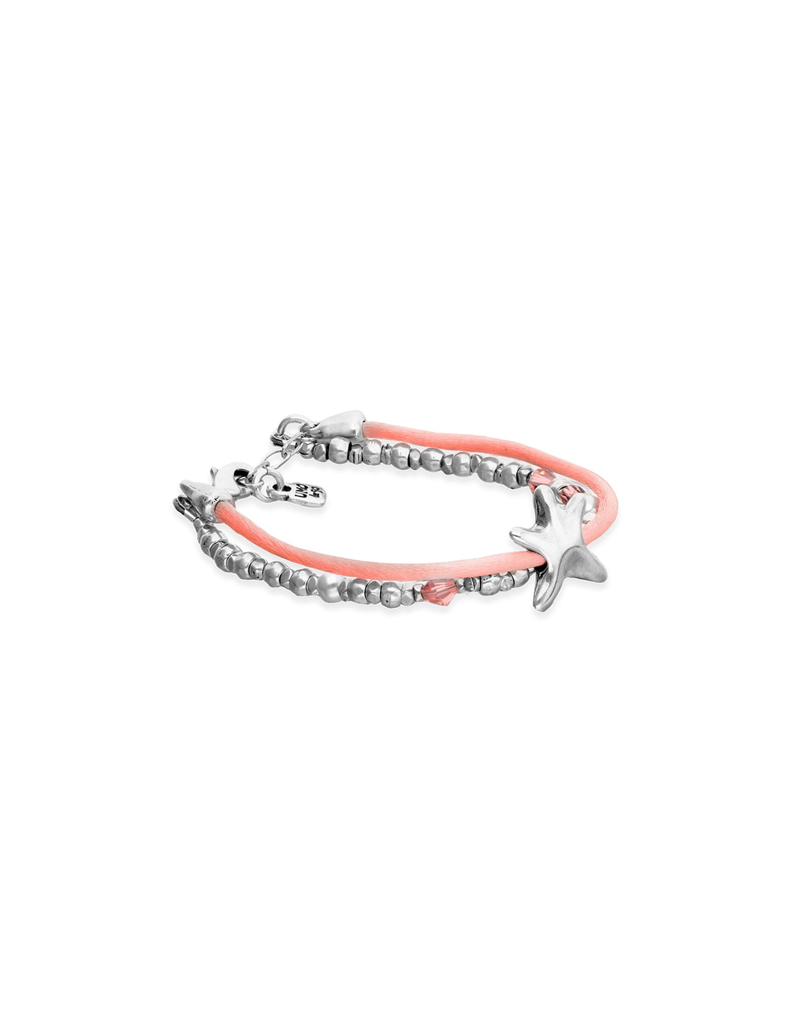 Orange silk thread and metal bracelet with starfish