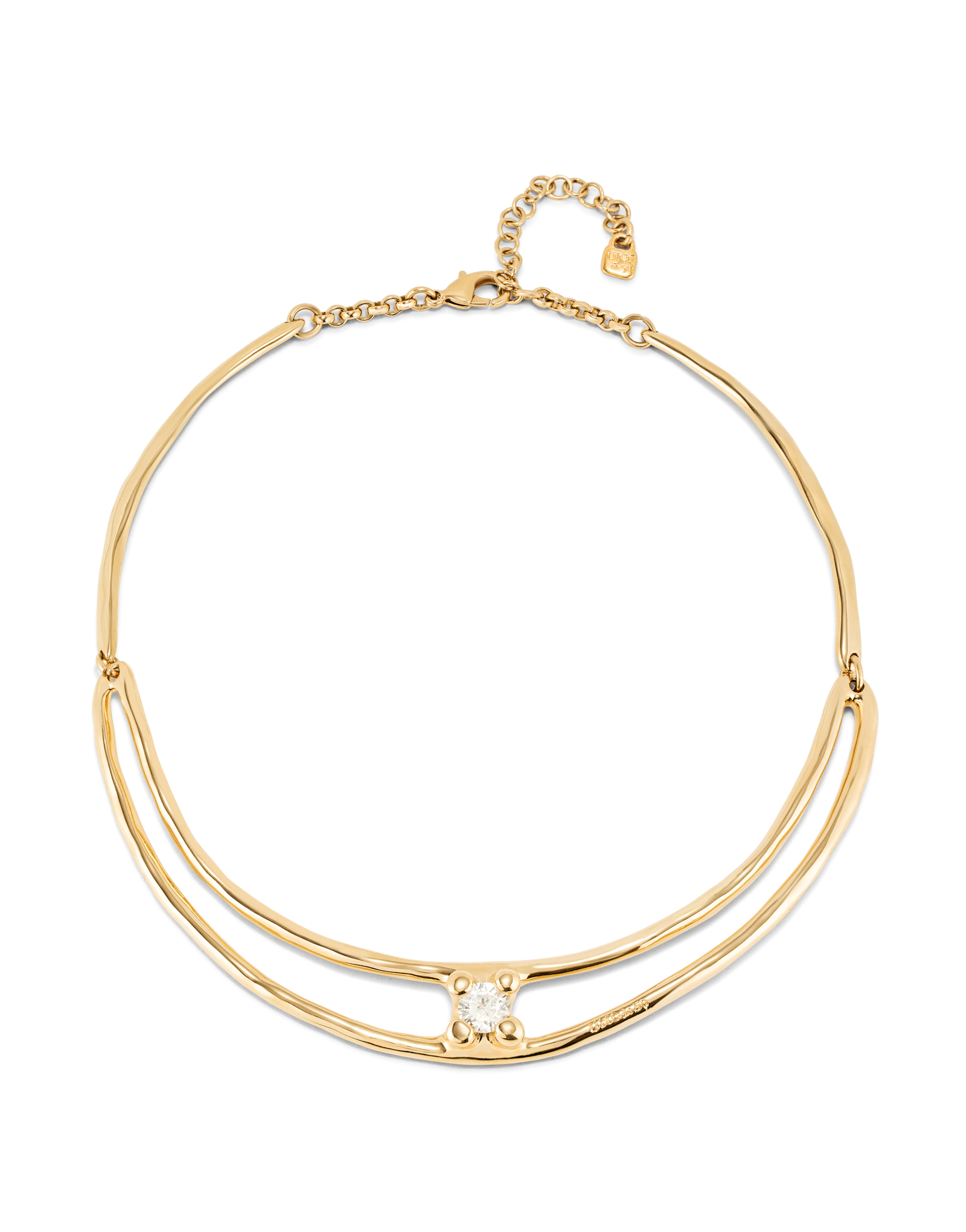 18K gold-plated double rigid necklace with white cubic zirconia, Golden, large image number null