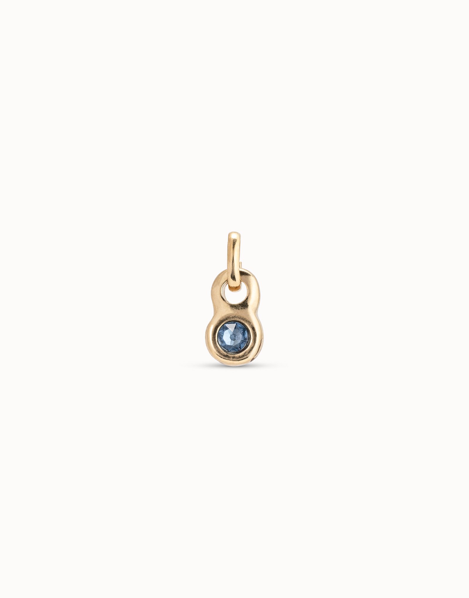 18K gold-plated round shaped charm with a blue crystal, Golden, large image number null