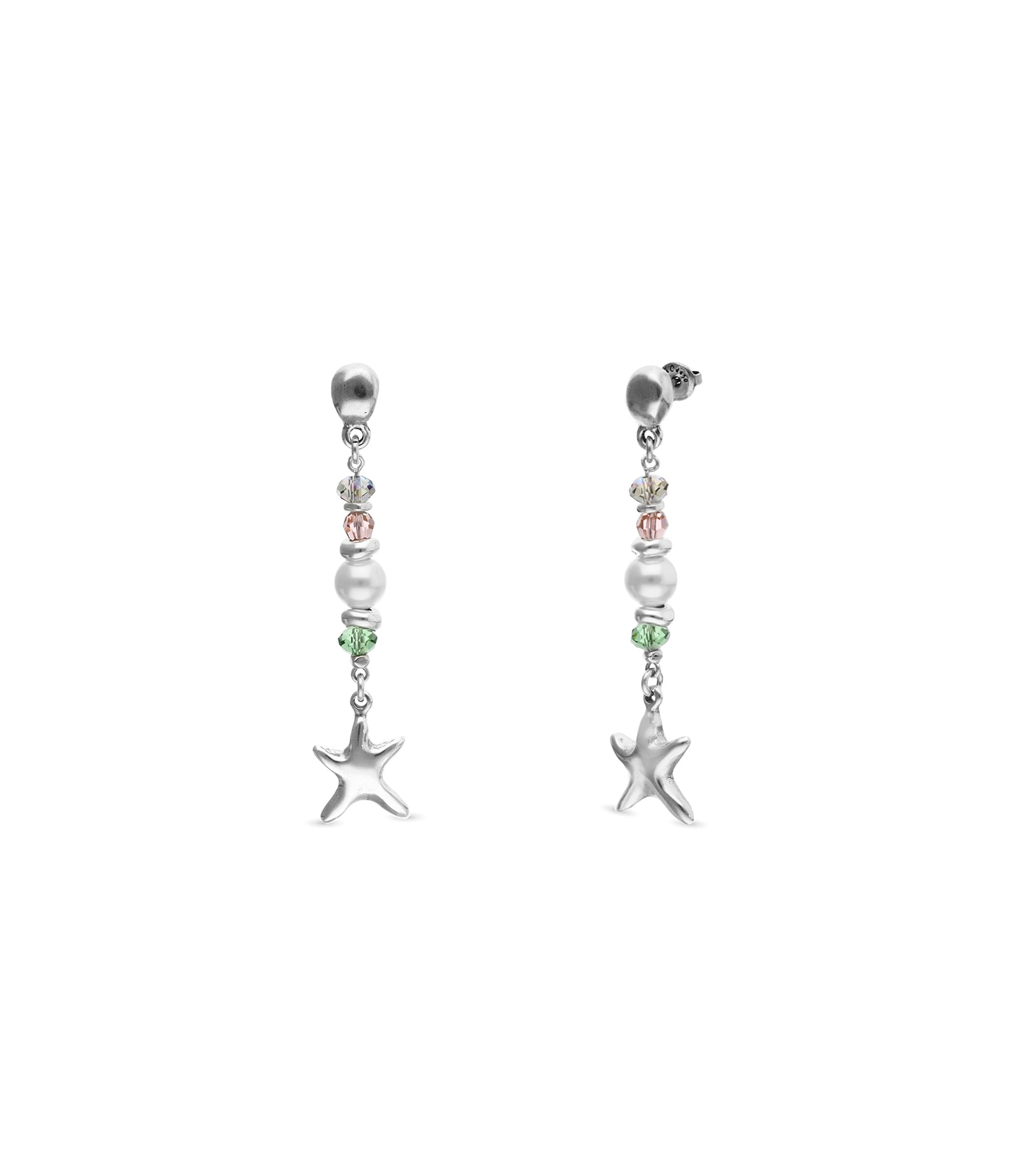Long earrings with starfish and pearl