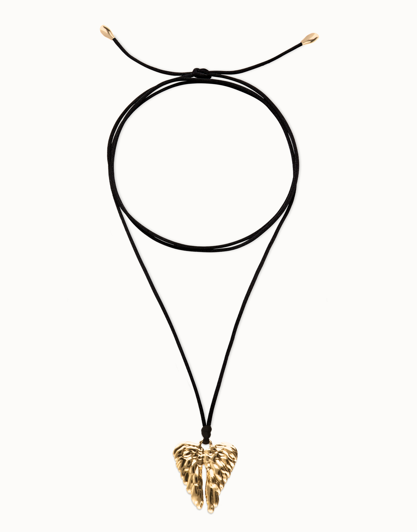 Long silk cord necklace with wing detail, Golden, large thumbnail
