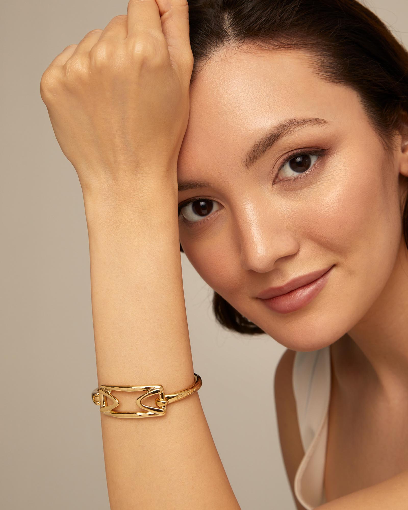 18K gold-plated rigid bracelet with rectangular central link, Golden, large image number null