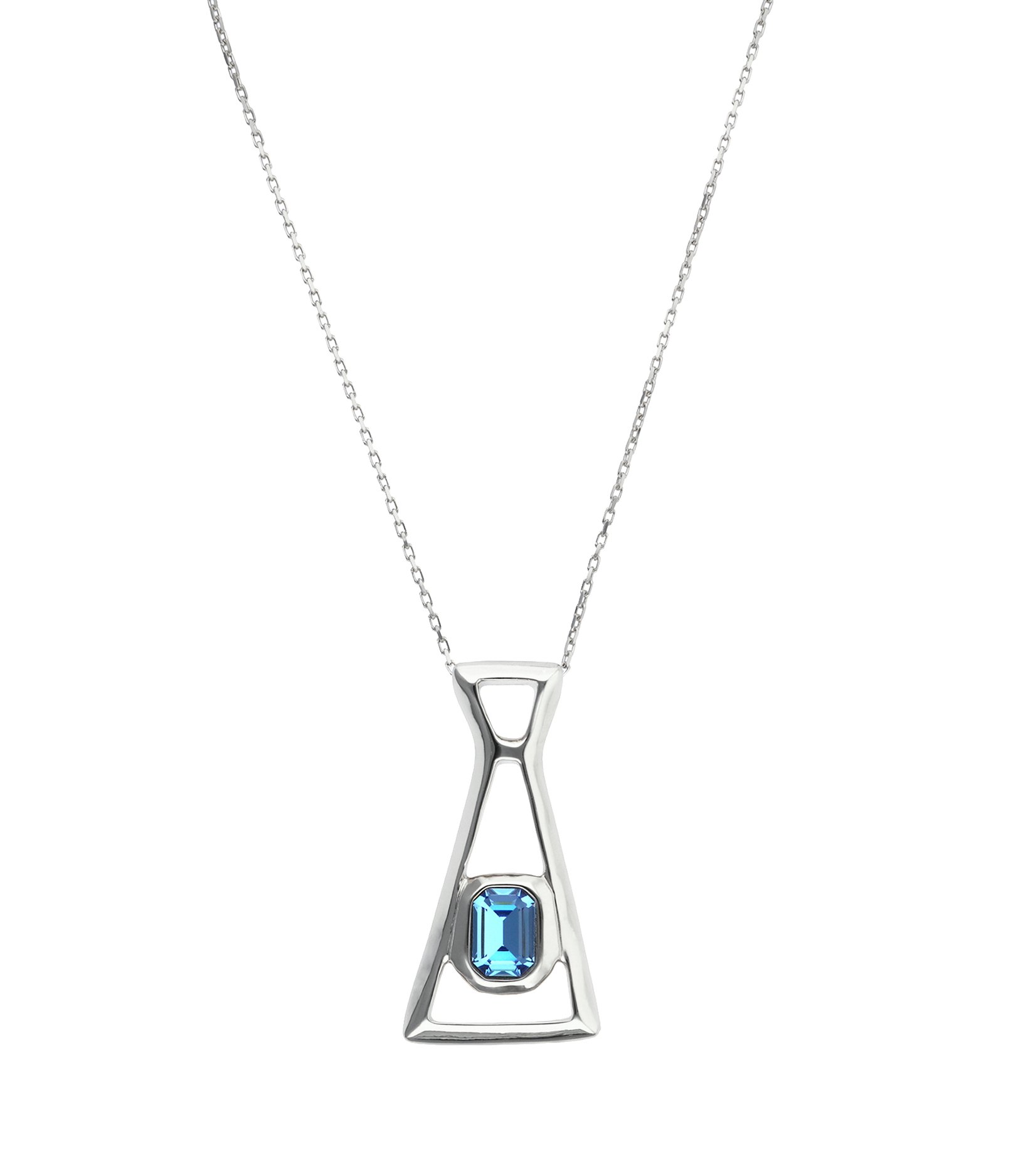 Long necklace with pendant and rectangular blue faceted crystal