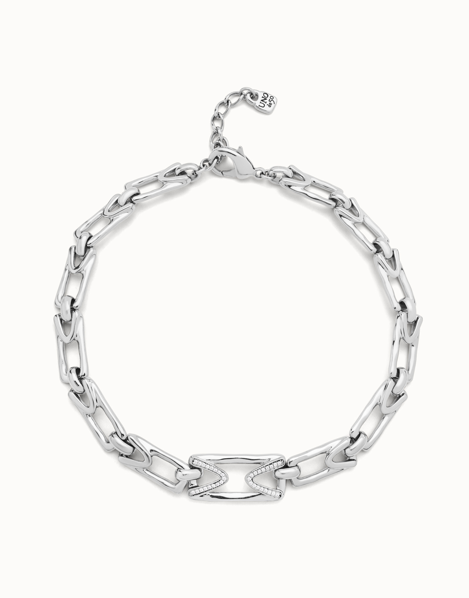 Sterling silver-plated necklace with rectangular links, Silver, large image number null