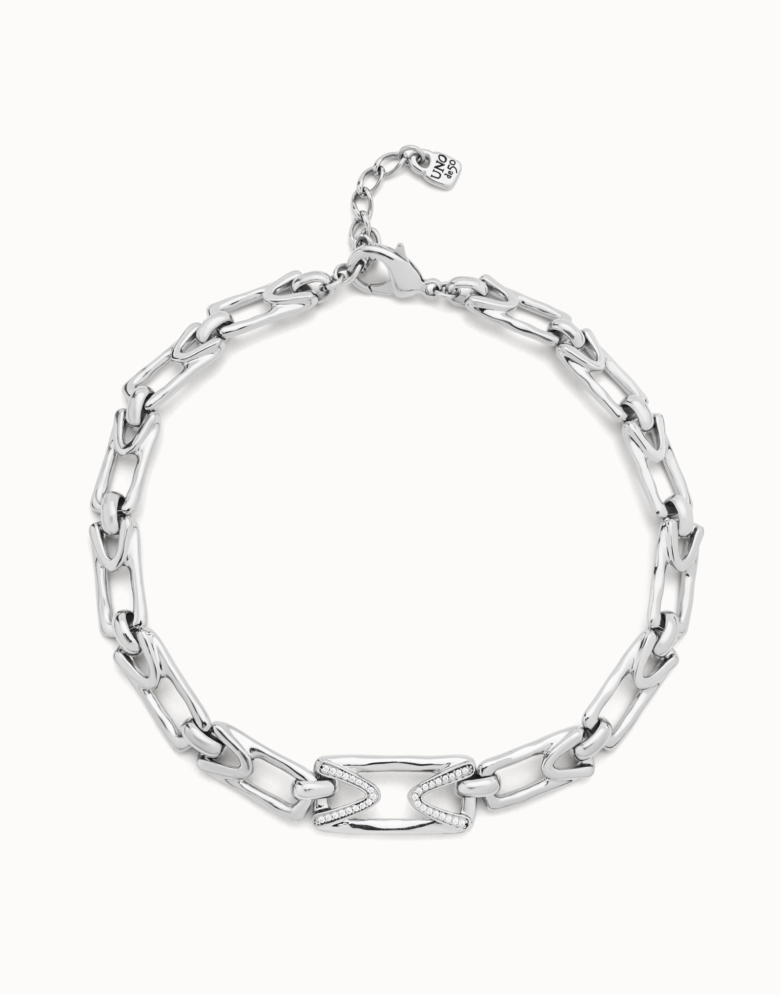 Collier plaqué argent avec maillons rectangulaires, Argent, large image number null