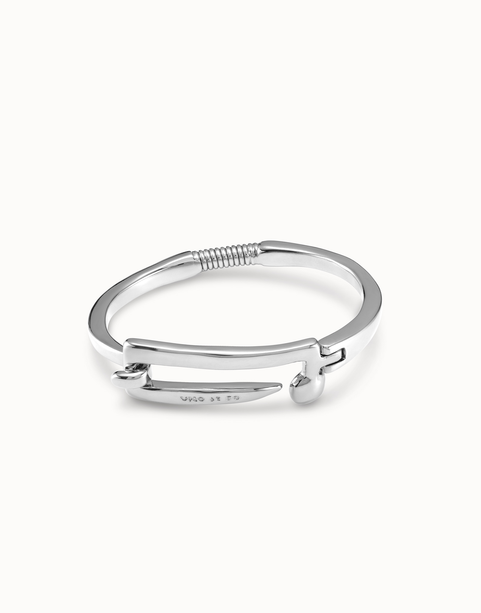Sterling silver-plated bracelet for men with visible spring and nail shaped central buckle, Silver, large image number null
