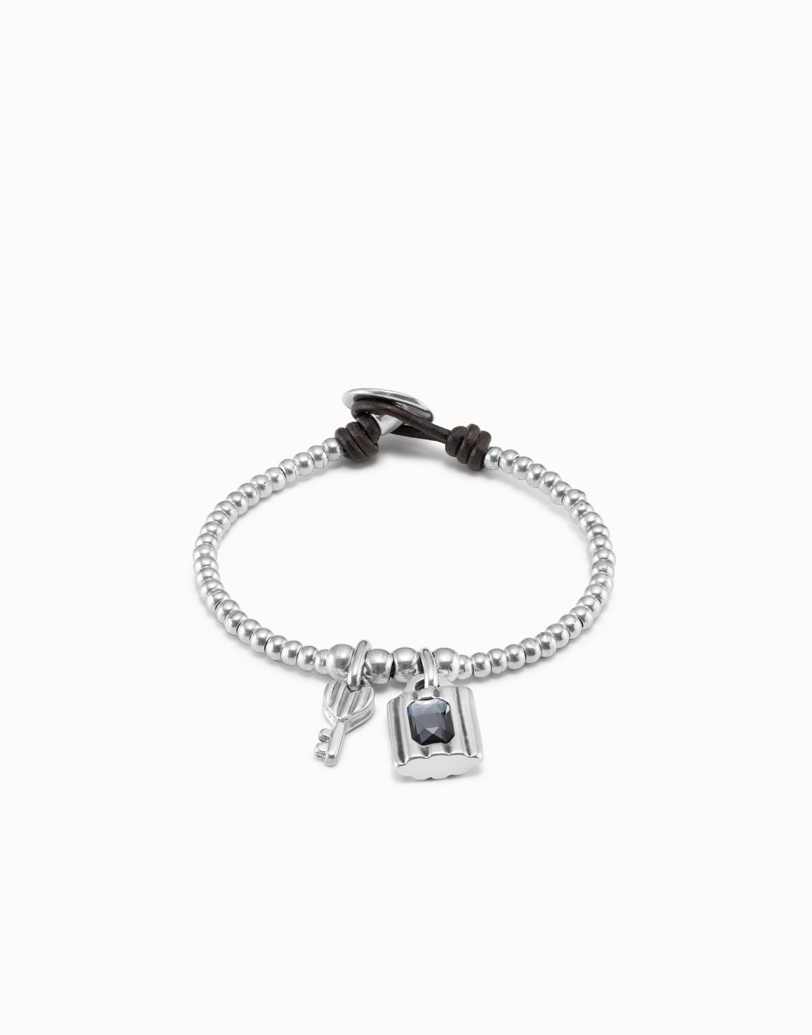 Sterling silver-plated bracelet with central padlock and key charms, , large image number null