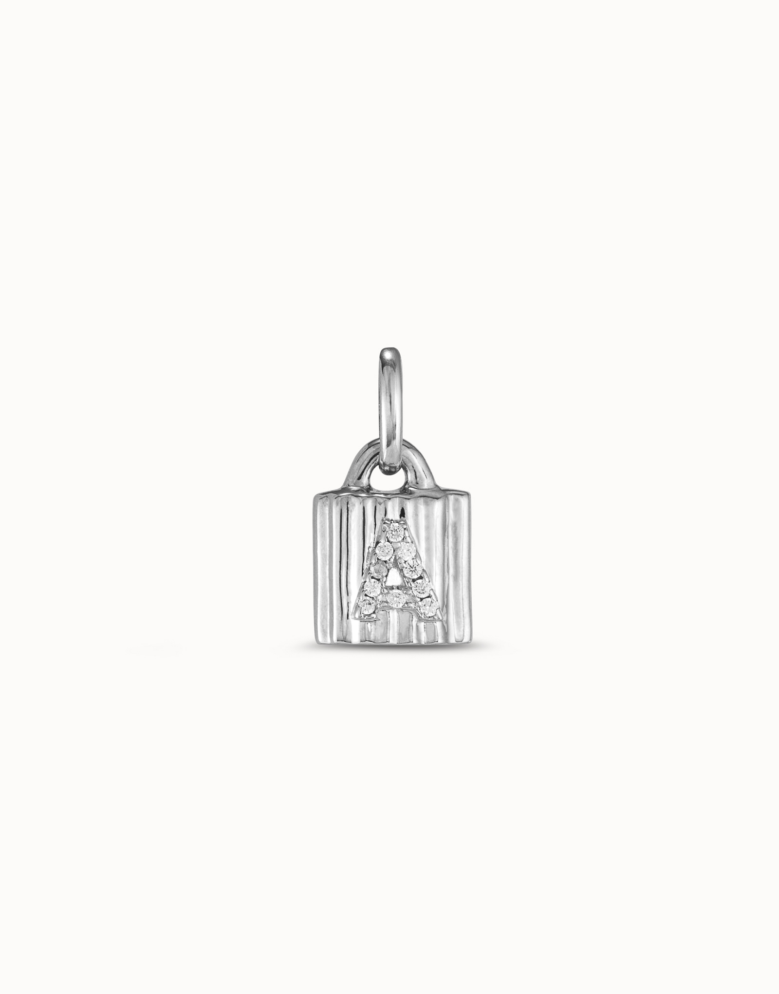 Sterling silver-plated padlock charm with topaz letter A, Silver, large image number null