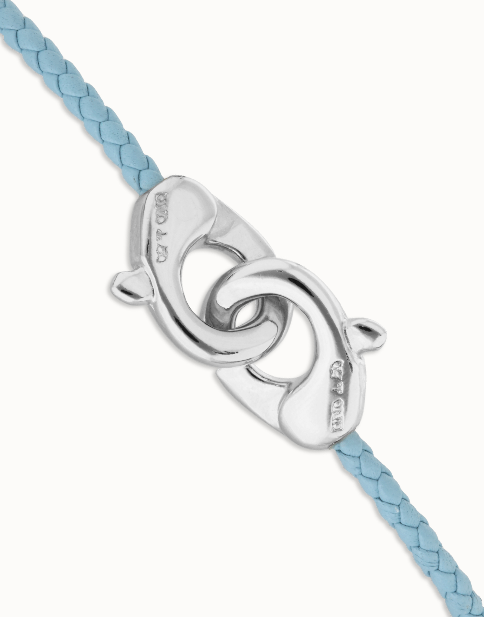 Pulsera de cuero azul con mosquetón entrelazado en plata, Plateado, large thumbnail