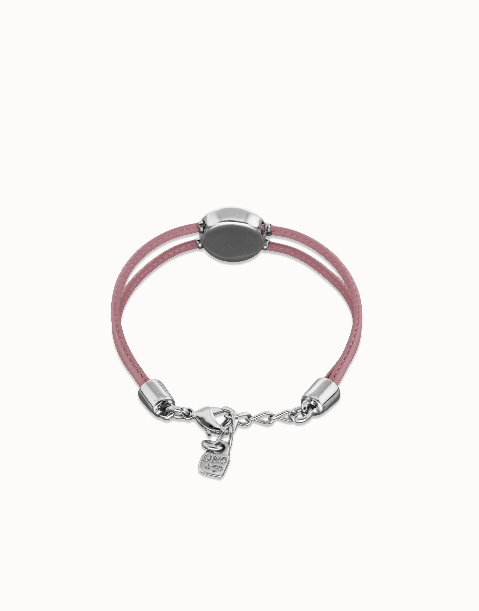 Pulsera doble de cuero lila con ojo bañado en plata de ley, Plateado, large thumbnail