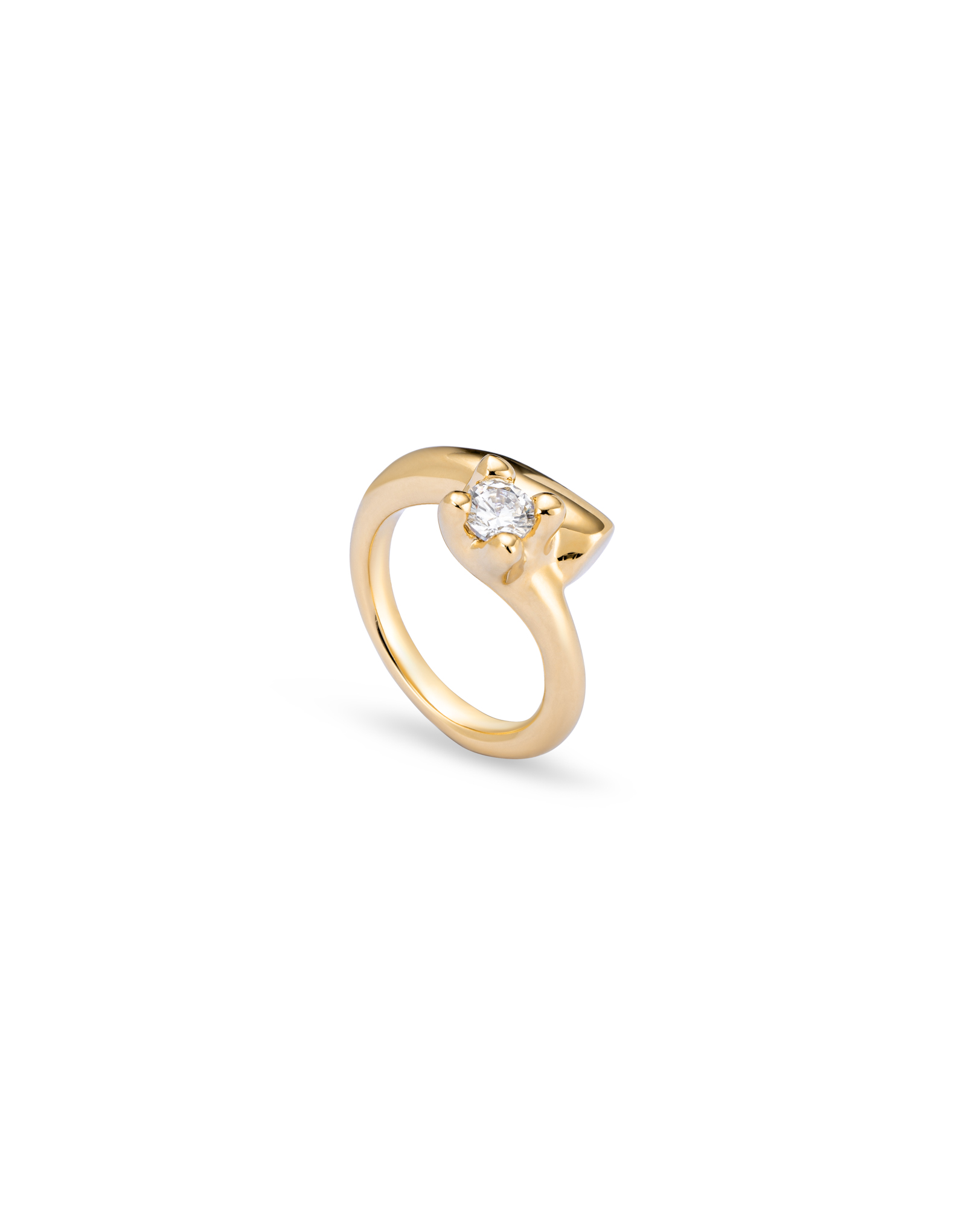 18K gold-plated ring with white cubic zirconia, Golden, large image number null