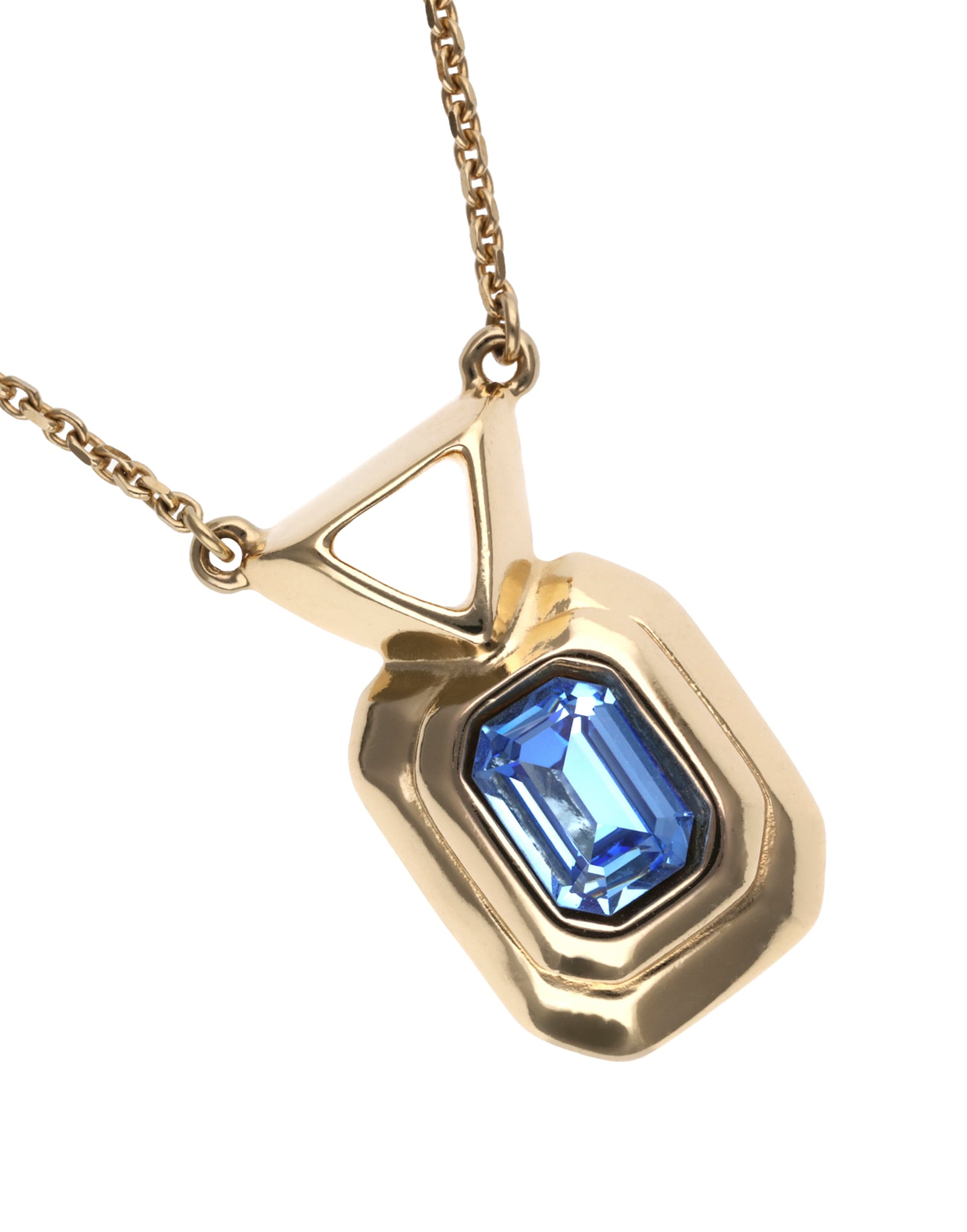 Necklace with rectangular blue faceted crystal