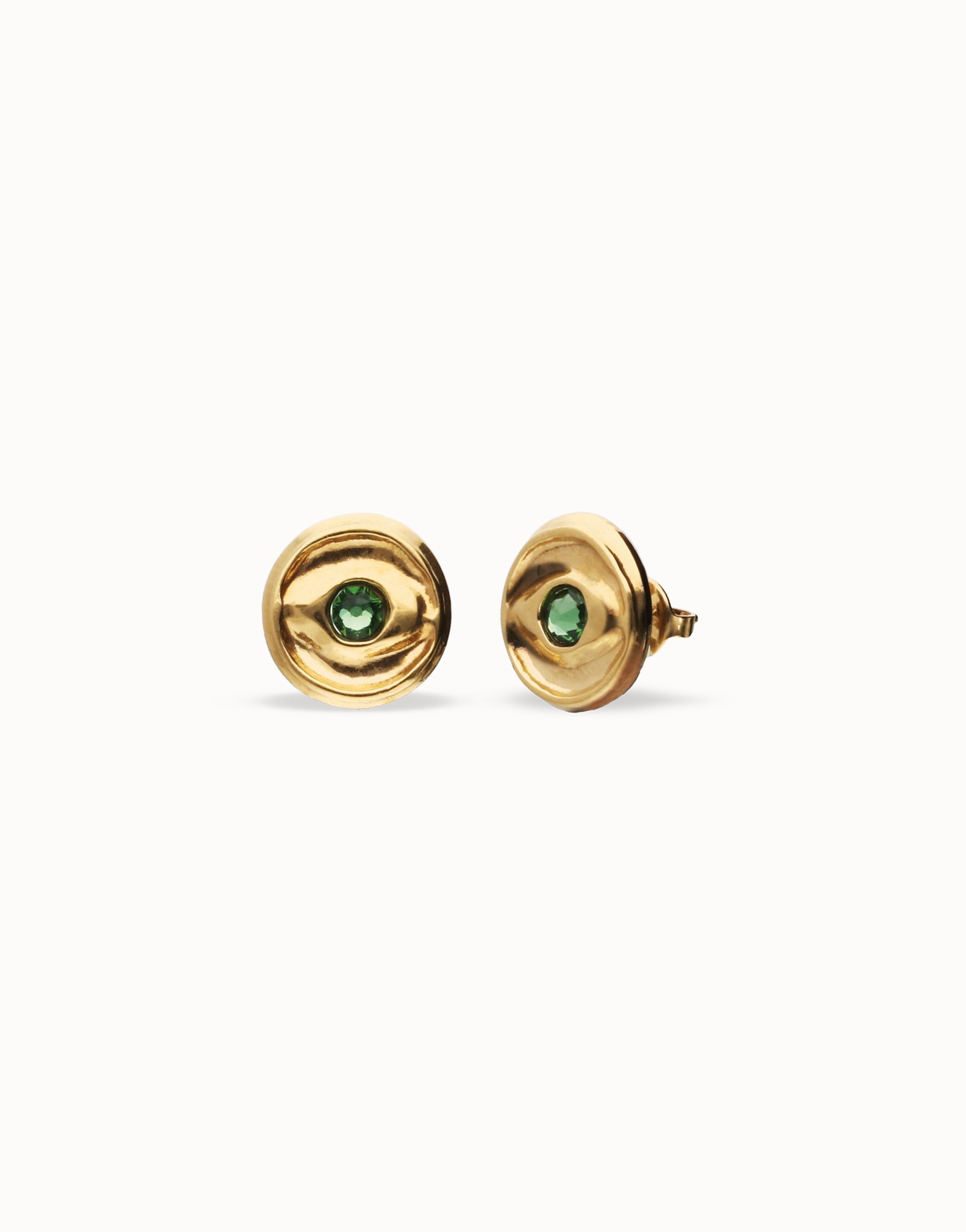 Stud earrings with verde crystal, Golden, large thumbnail