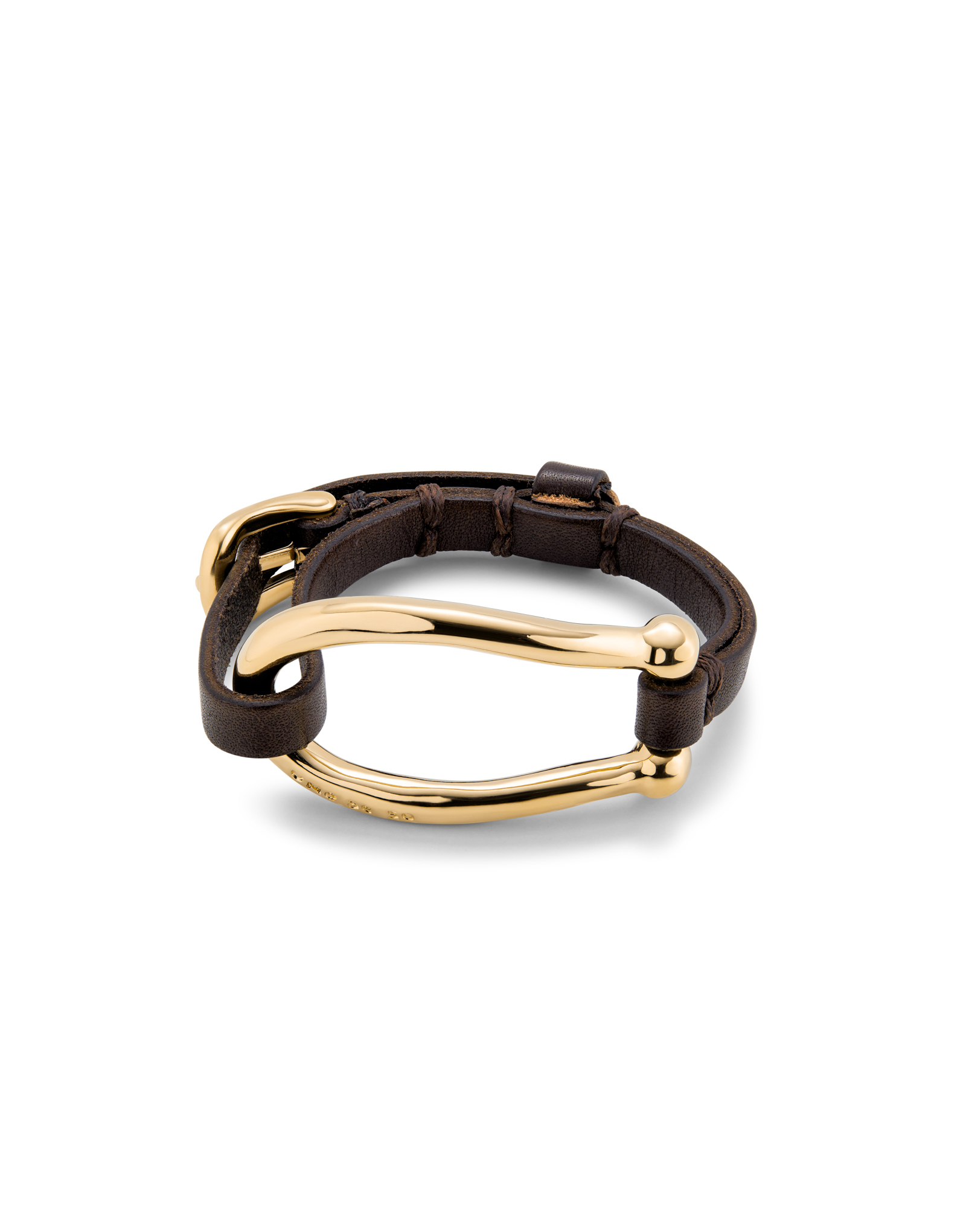 18K gold-plated leather bracelet with large central link, Golden, large image number null