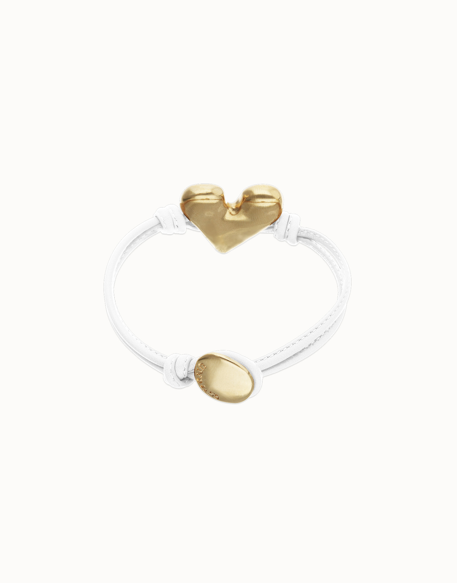 Bracelet en cuir blanc avec c&oelig;ur plaqu&eacute; or 18k, Or, large thumbnail
