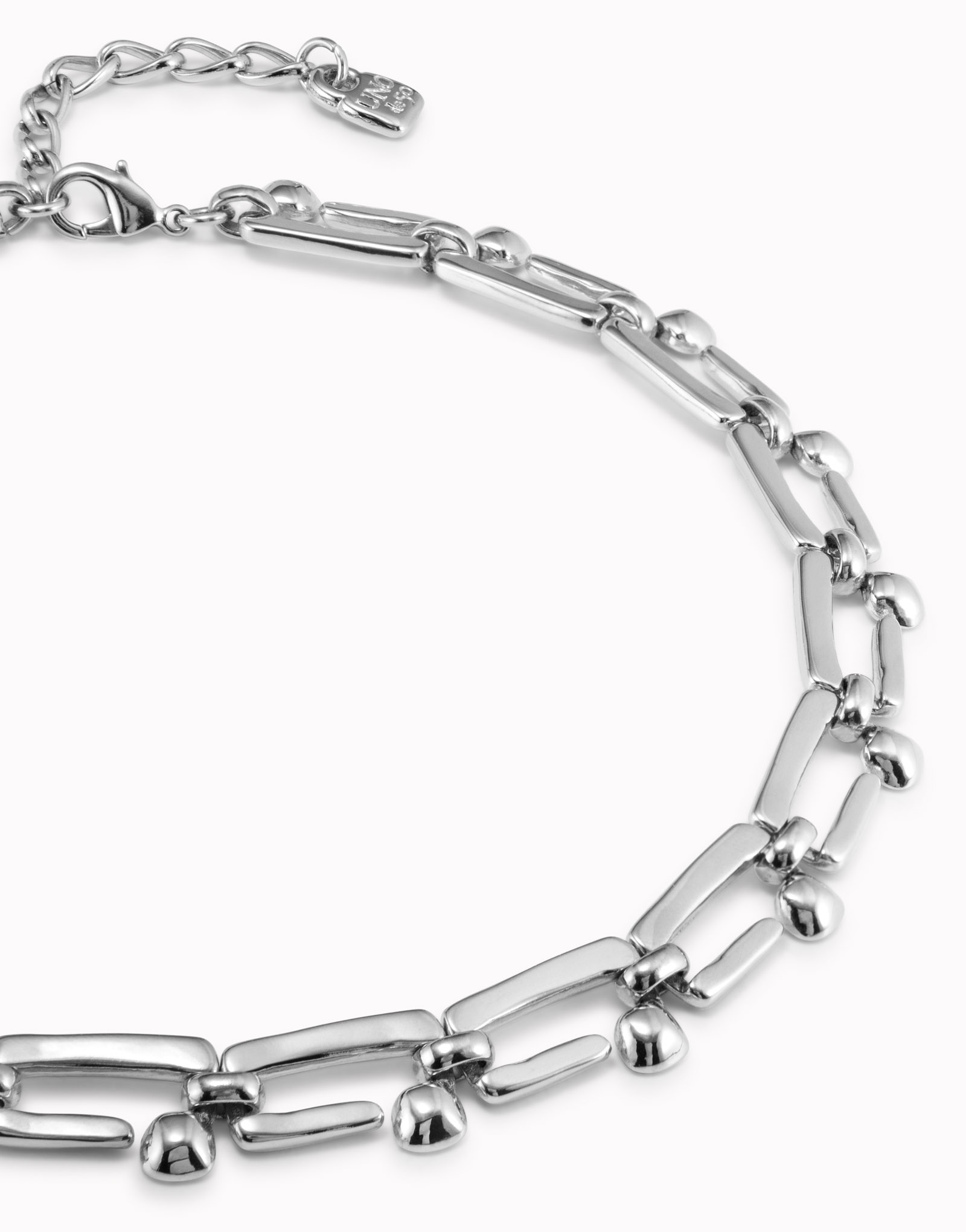 Sterling silver-plated short necklace with rectangular nail shaped links, Silver, large image number null