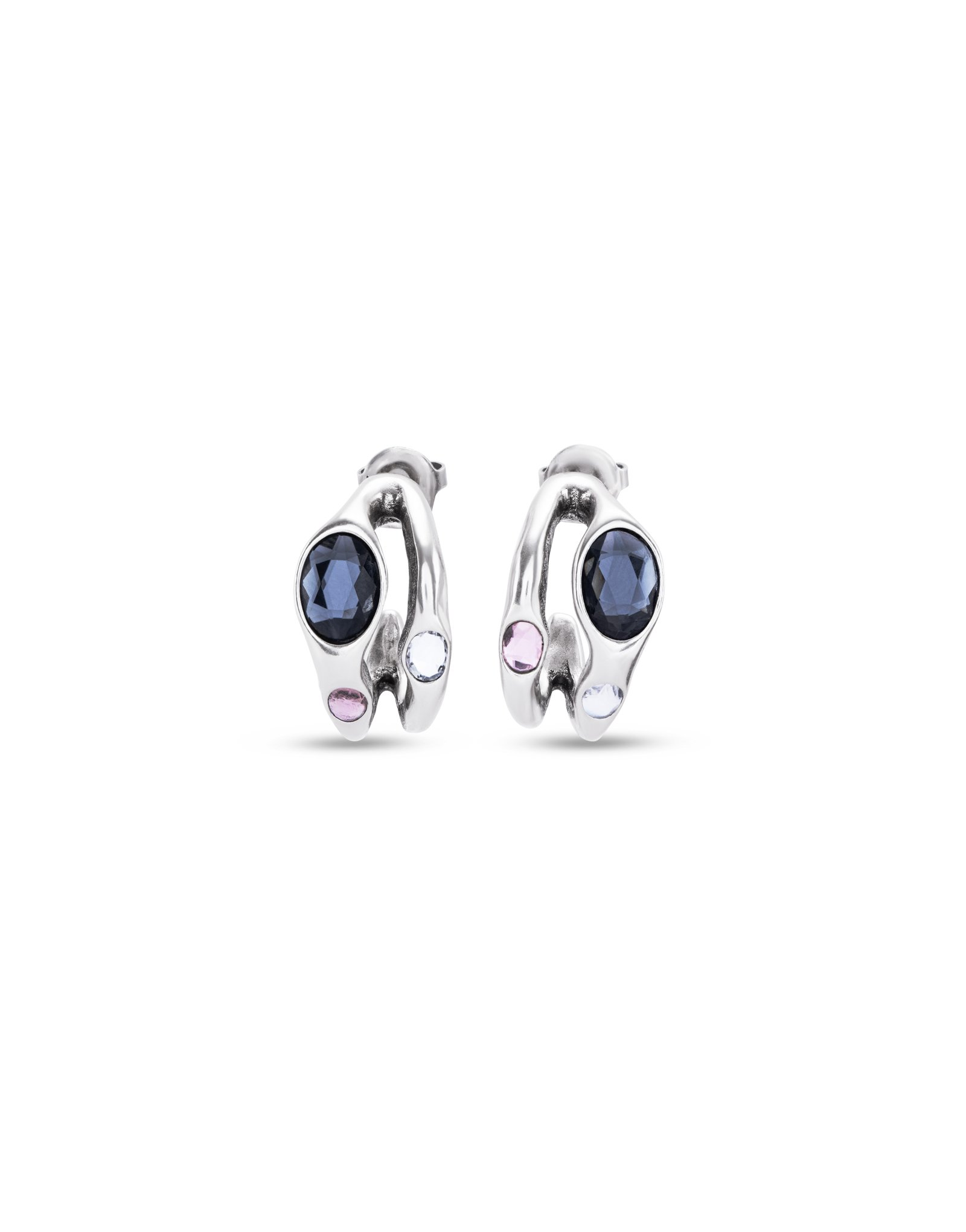 Sterling silver-plated earrings with black crystal, Silver, large image number null