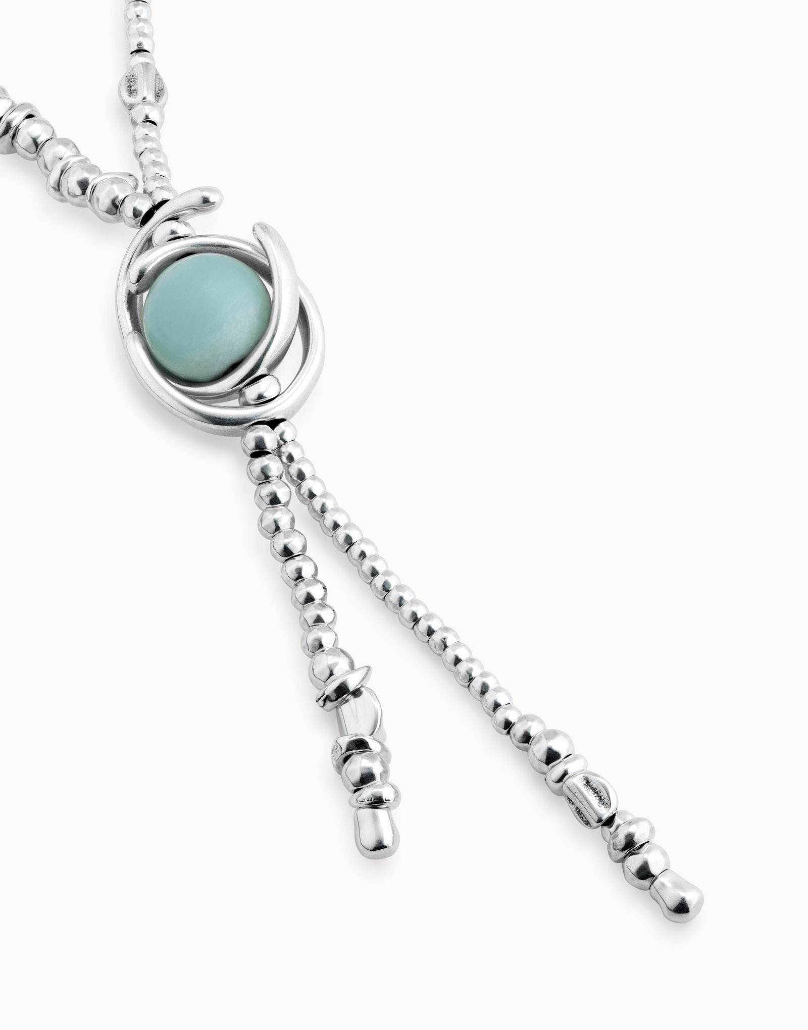 Sterling silver-plated whip necklace with double moon bead and amazonite bead, Silver, large image number null