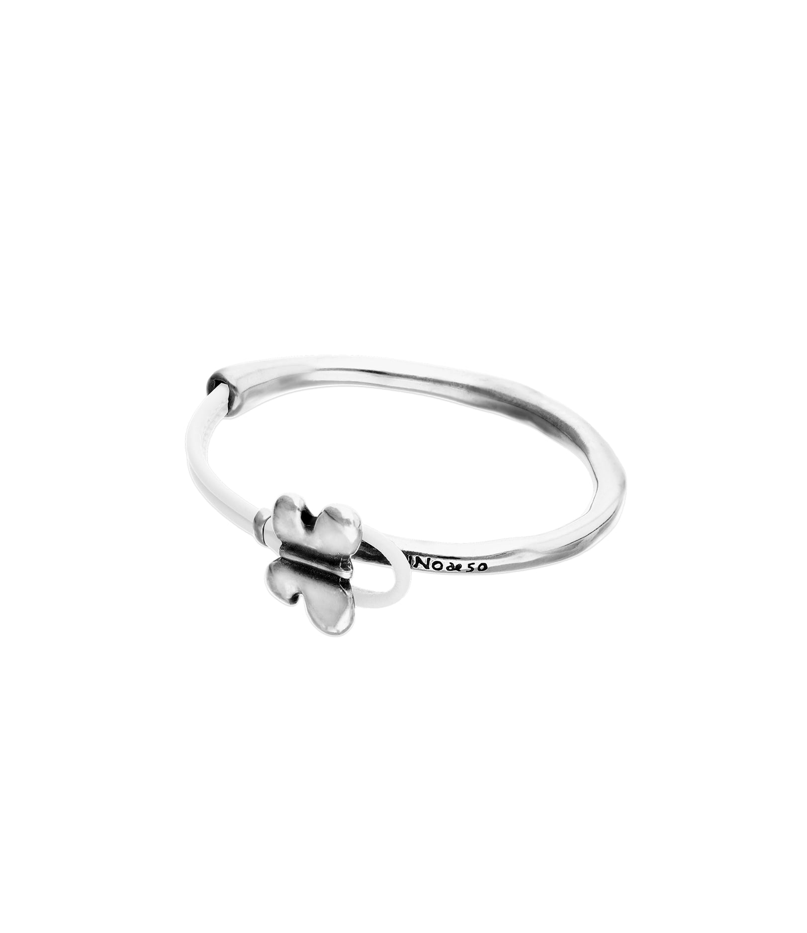 Pulsera combinada en cuero blanco y plata de ley con adorno de mariposa