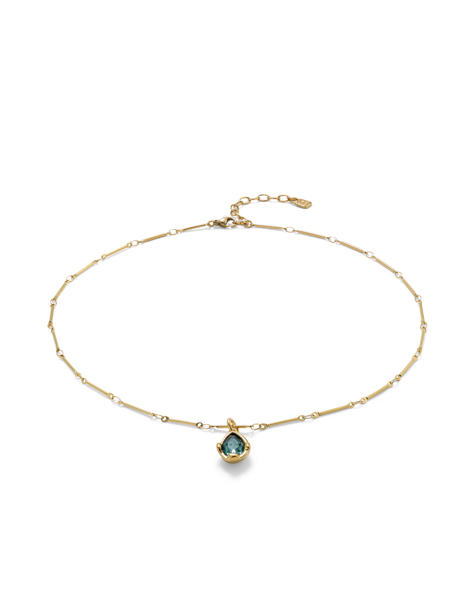 Collar ba&ntilde;ado en oro 18k con cristal facetado verde en forma de gota
