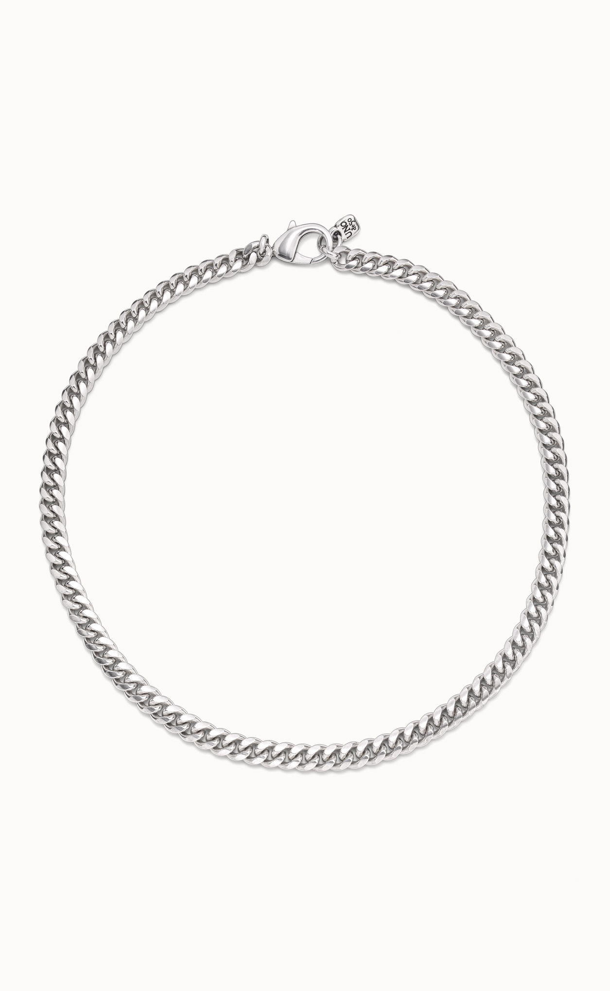 Silver-plated necklace with flattened curb chain and carabiner clasp, Silver, large image number null