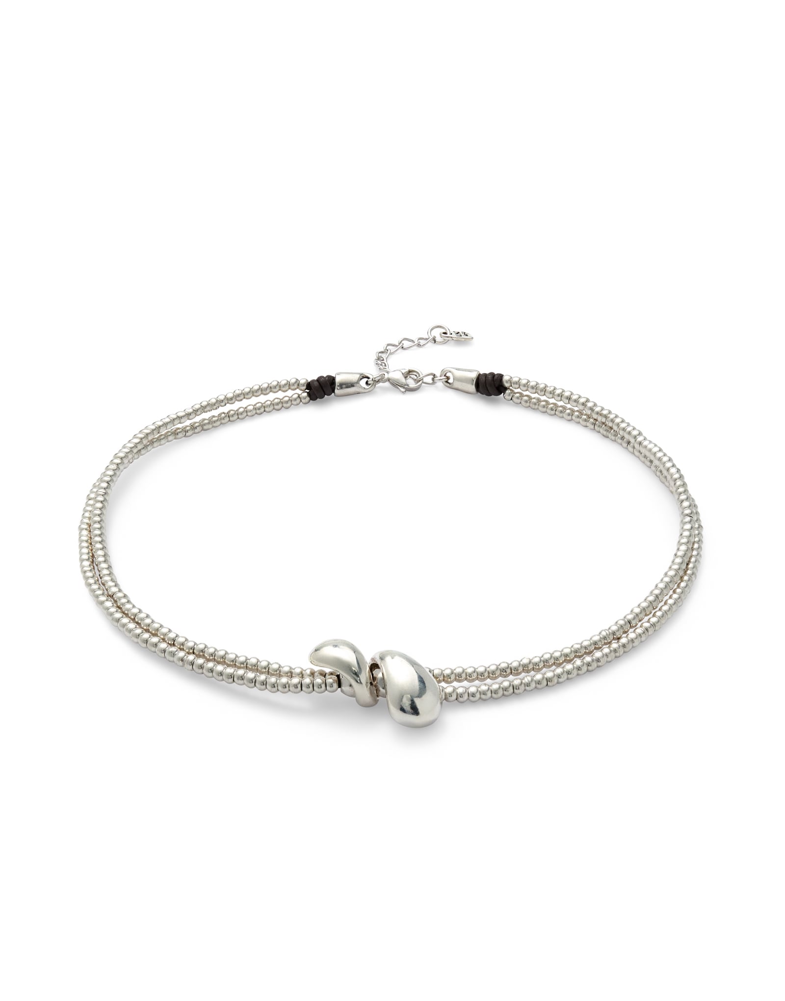 Multi-strand necklace with two intertwined drops