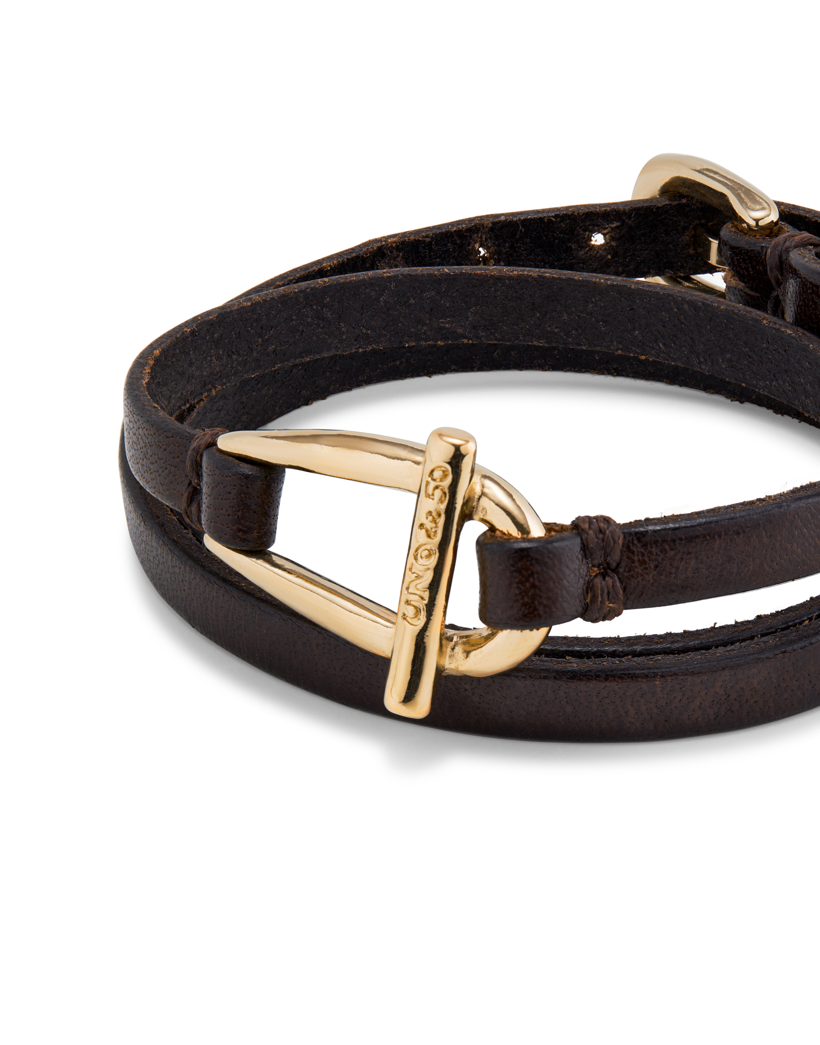 18K gold-plated leather bracelet with small central link, Golden, large image number null