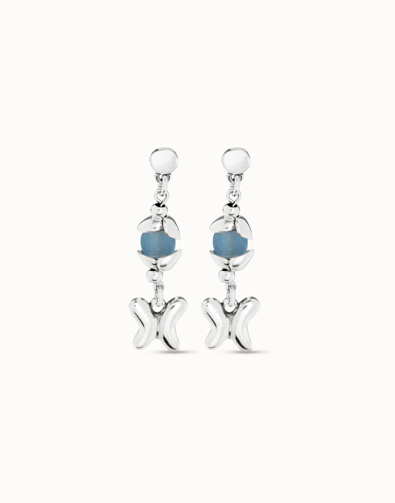 Boucles d’oreilles plaquées argent avec cristal bleu et papillon, Argent, large image number null